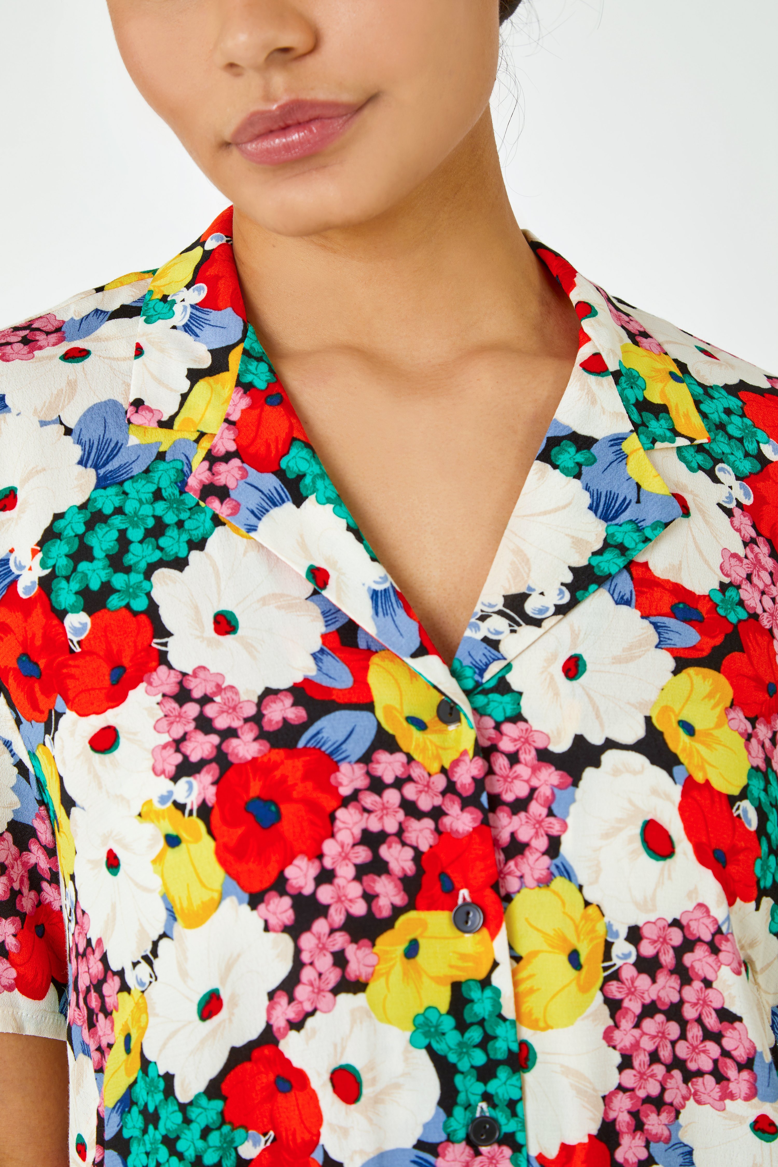 Multi  Bold Floral Shirt Dress, Image 5 of 5