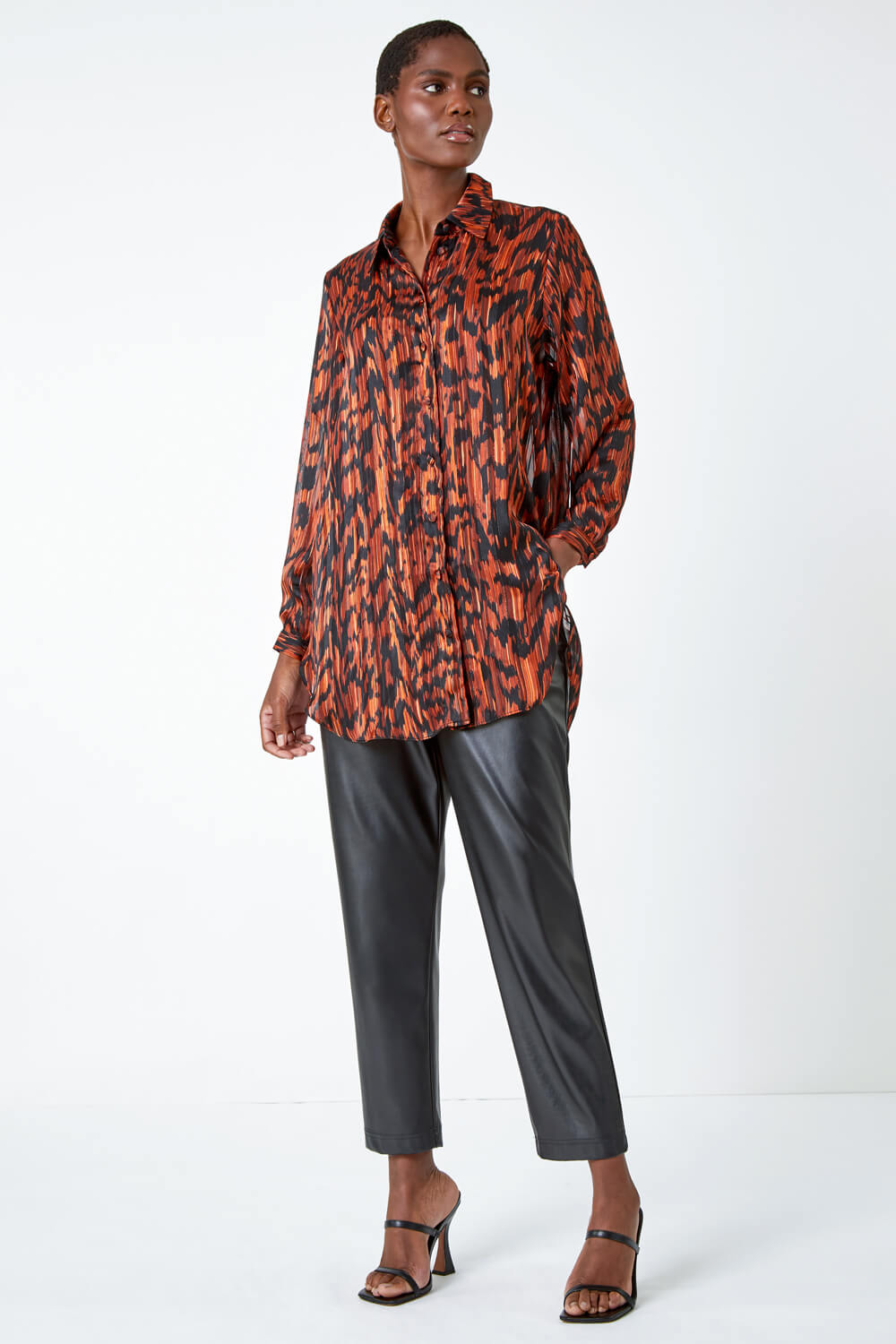 Rust Abstract Animal Print Longline Blouse , Image 2 of 5