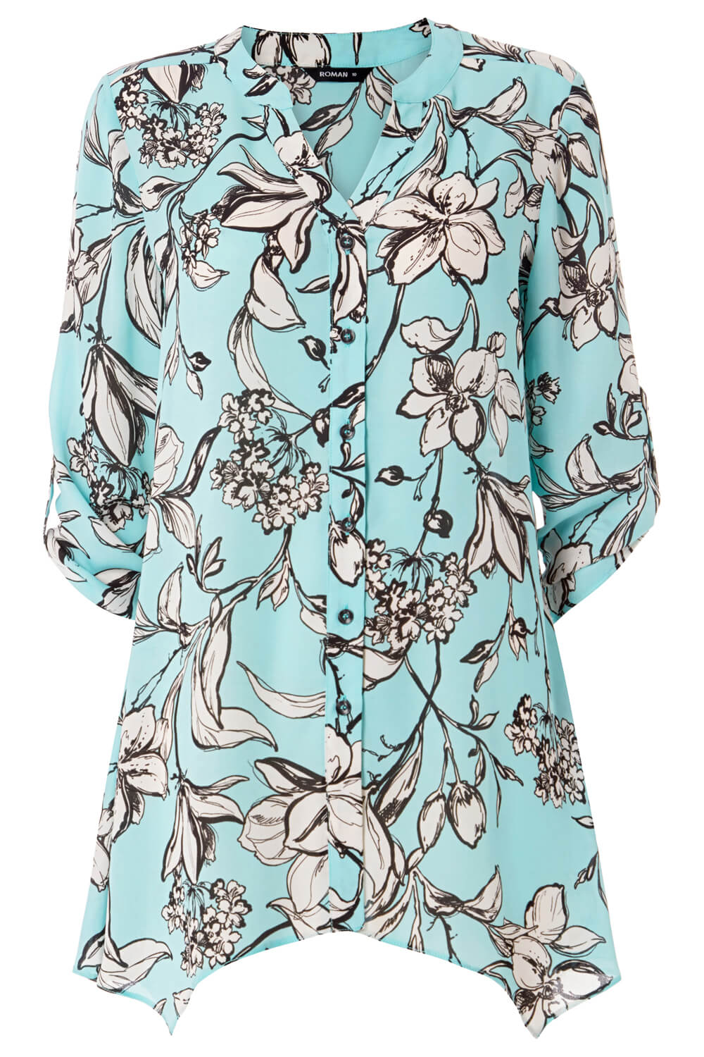 Turquoise Floral Print Button Through Blouse, Image 4 of 4