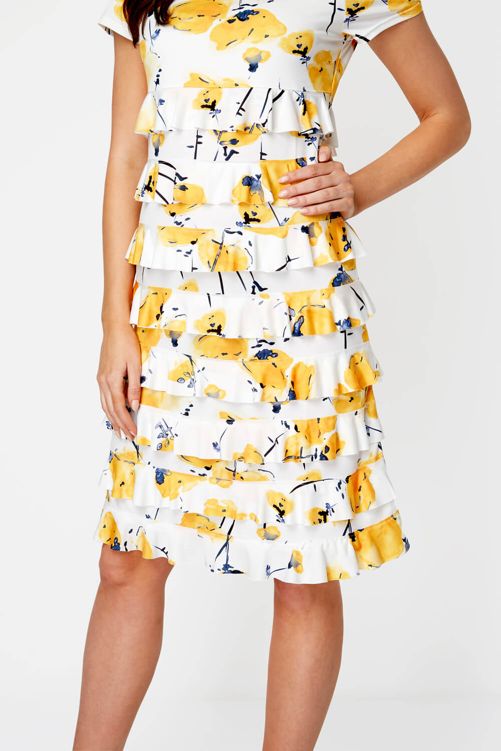 Yellow Floral Frill Tiered Dress, Image 4 of 5