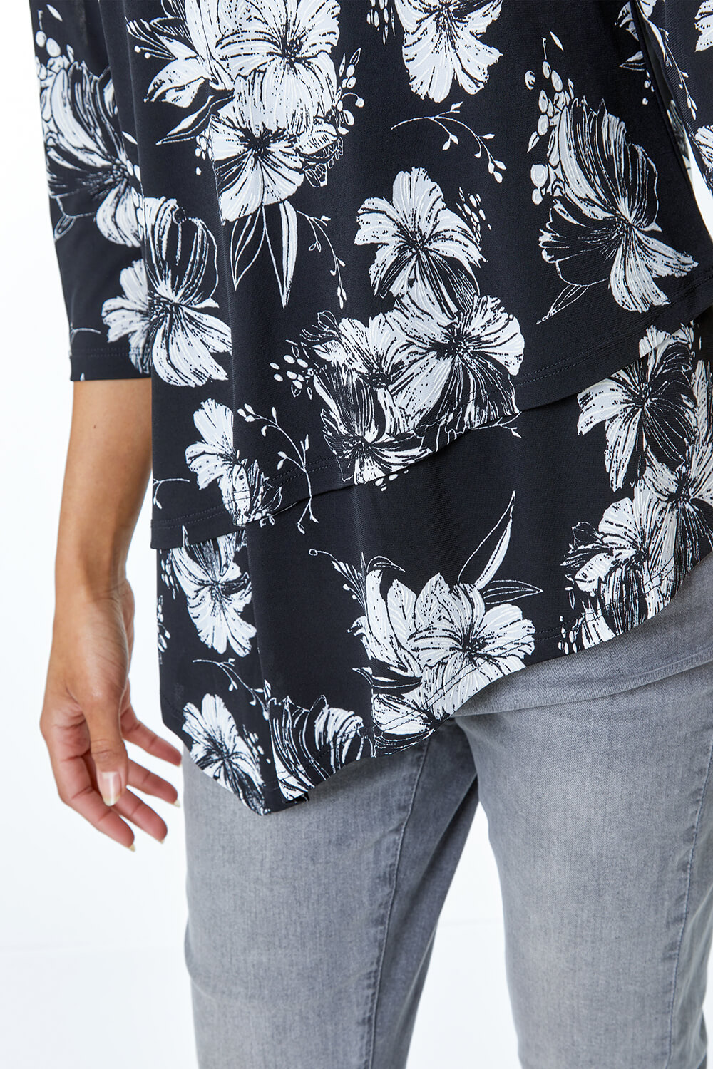 Black Floral Print Double Layer Top, Image 5 of 5