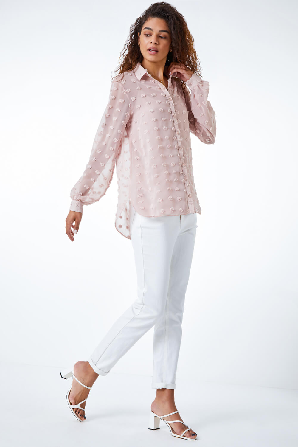 Light Pink Textured Spot Button Up Blouse, Image 2 of 5