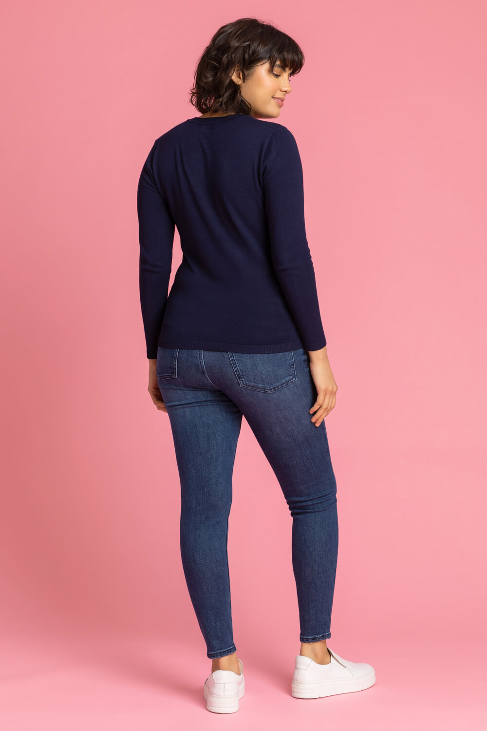 Navy  Ditsy Floral Embroidered Crew Neck Jumper, Image 2 of 5