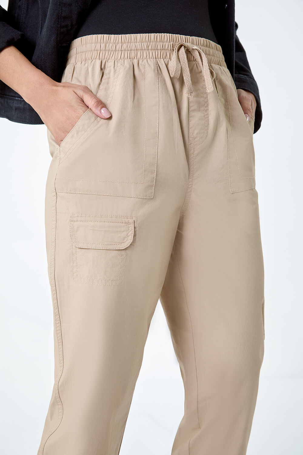 Natural  Cotton Cropped Cargo Trousers, Image 5 of 5
