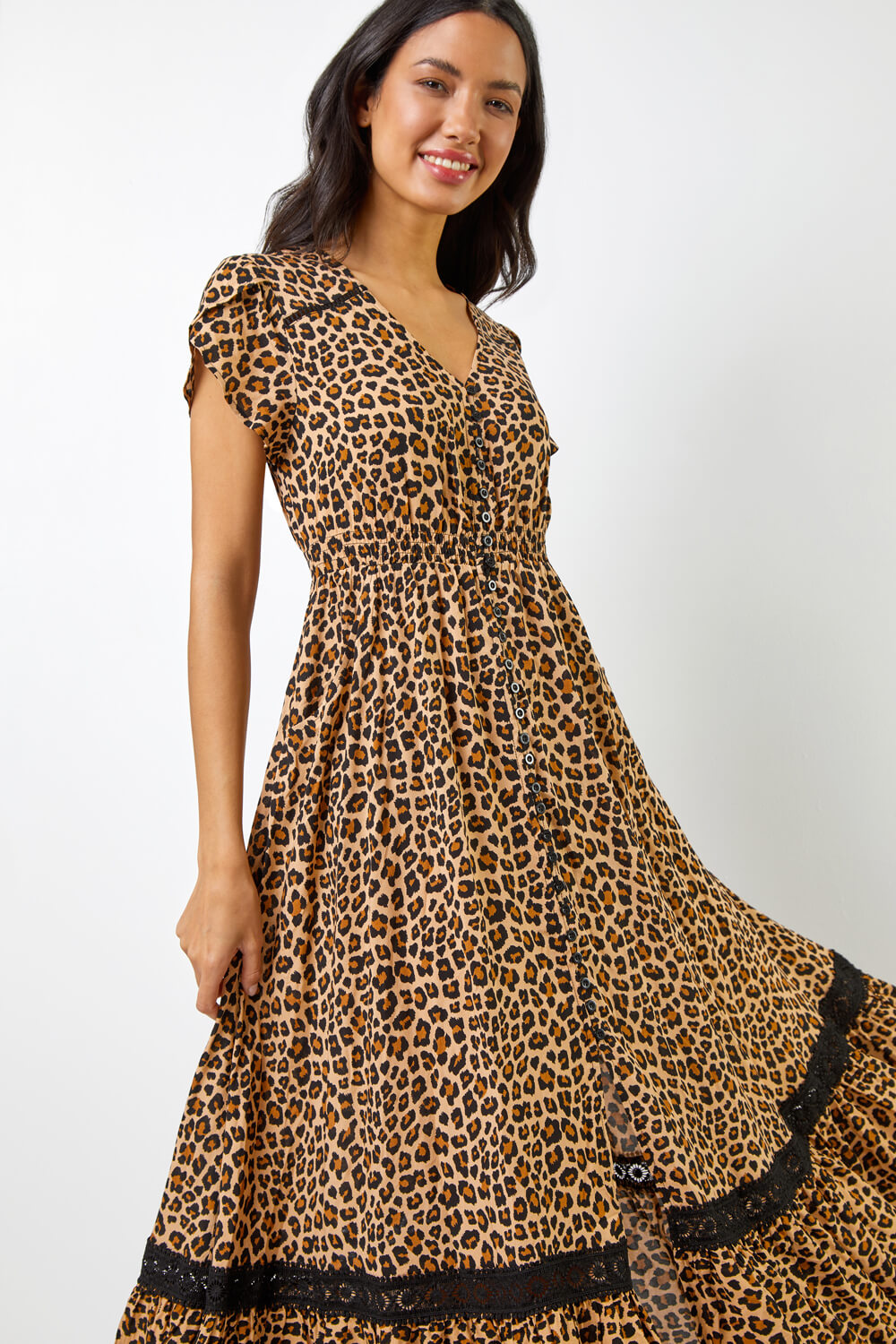 Animal Print Shirred Waist Maxi Dress