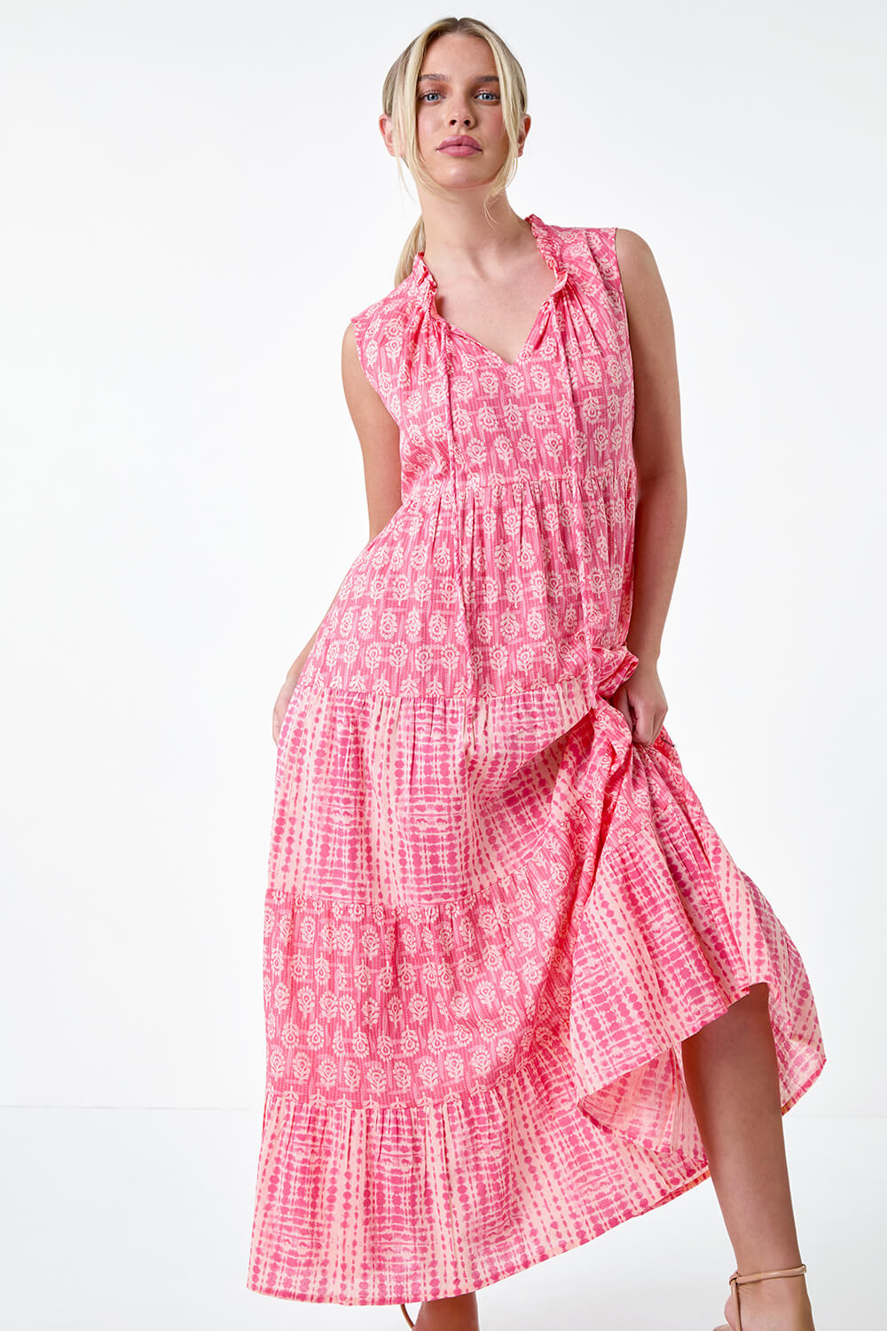 PINK Petite Tie Dye Tiered Midi Dress, Image 2 of 5