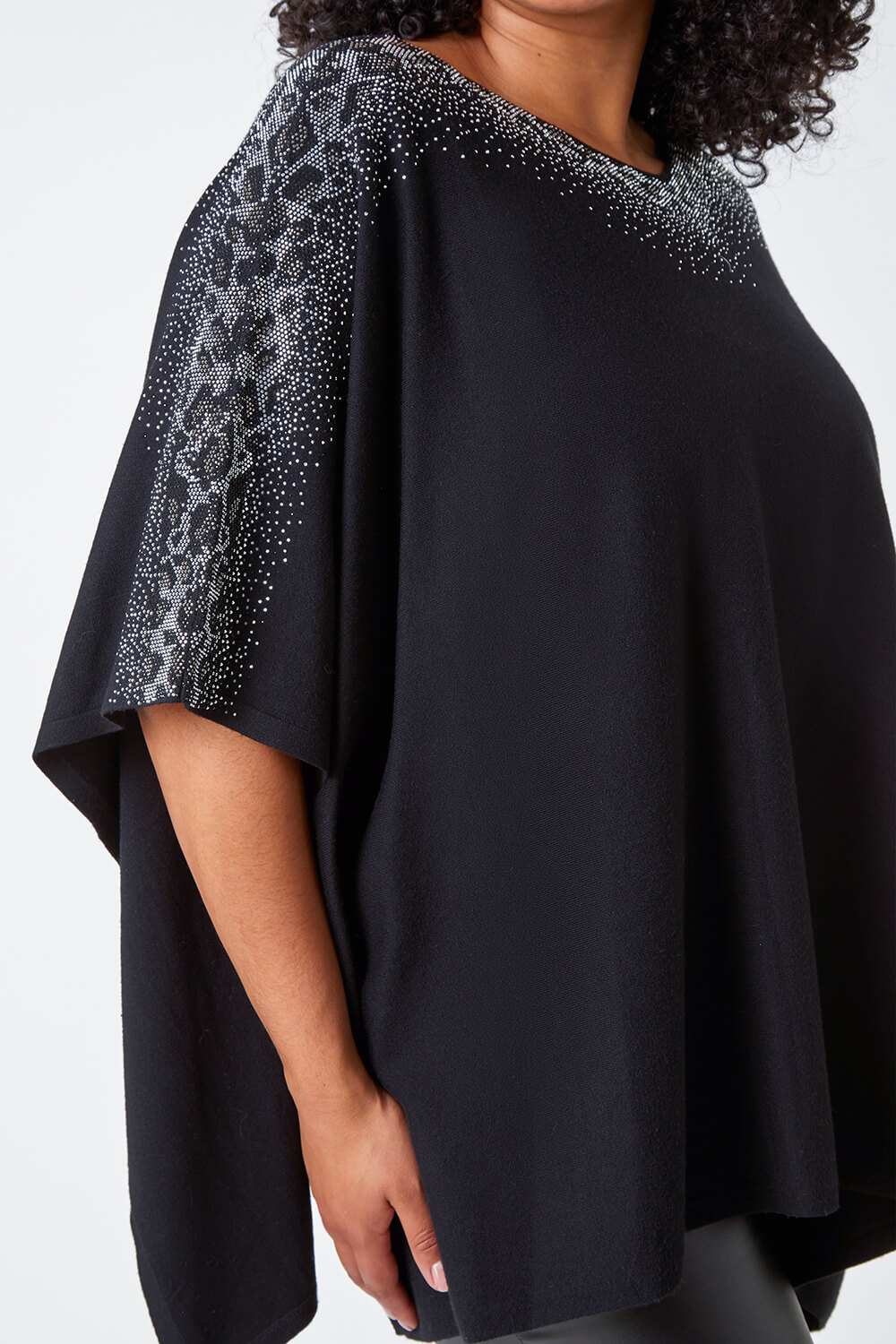 Black Curve One Size Sparkle Poncho, Image 5 of 5