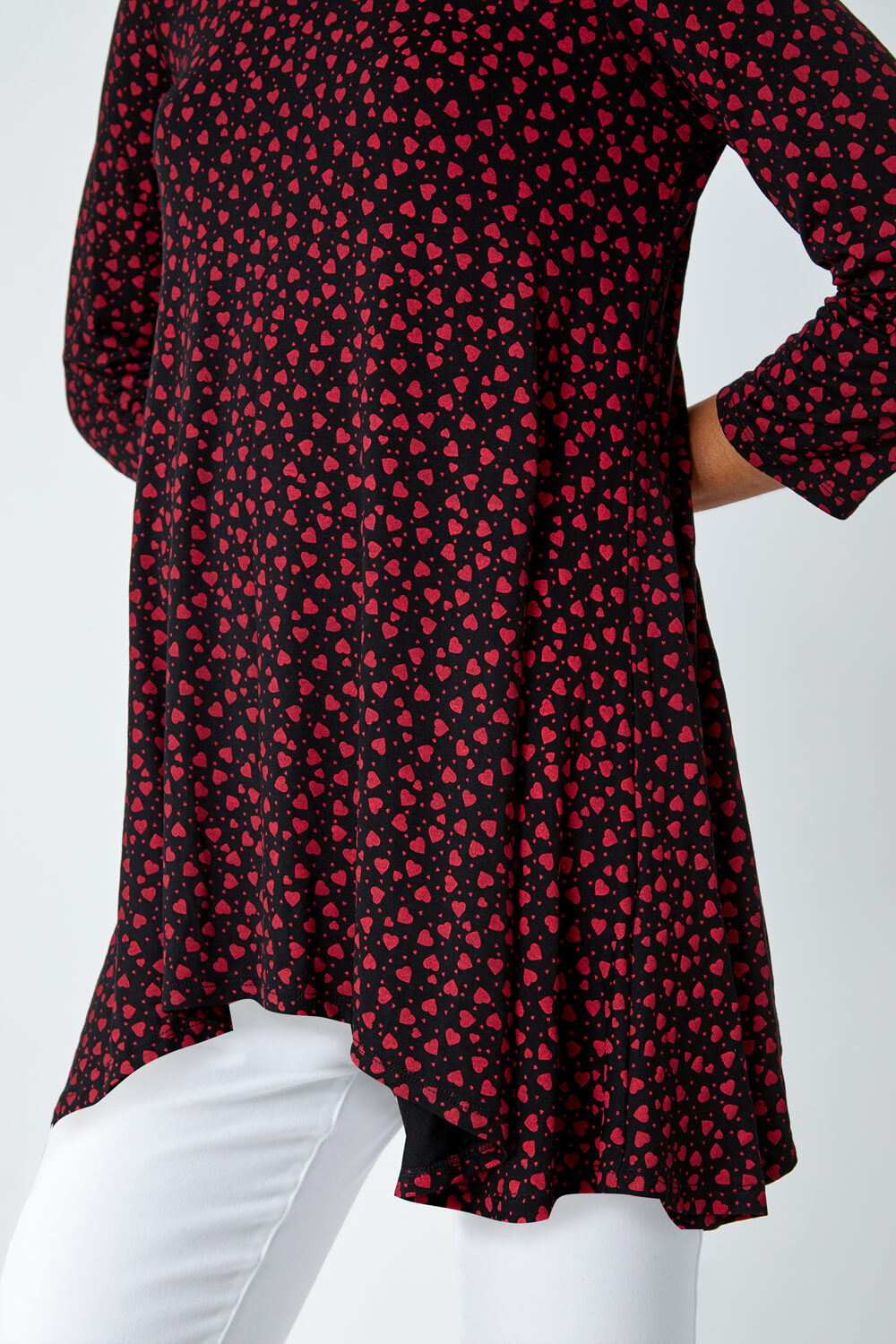 Red Ditsy Heart Stretch Hanky Hem Top, Image 5 of 5