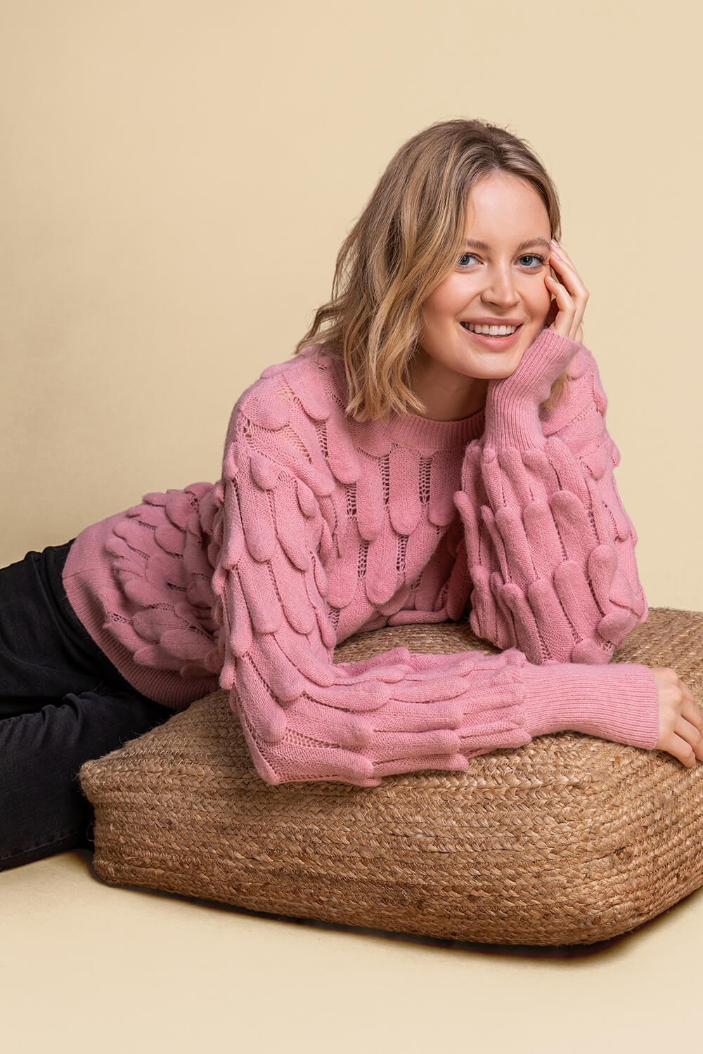 Rose Scallop Textured Knit Jumper, Image 5 of 5
