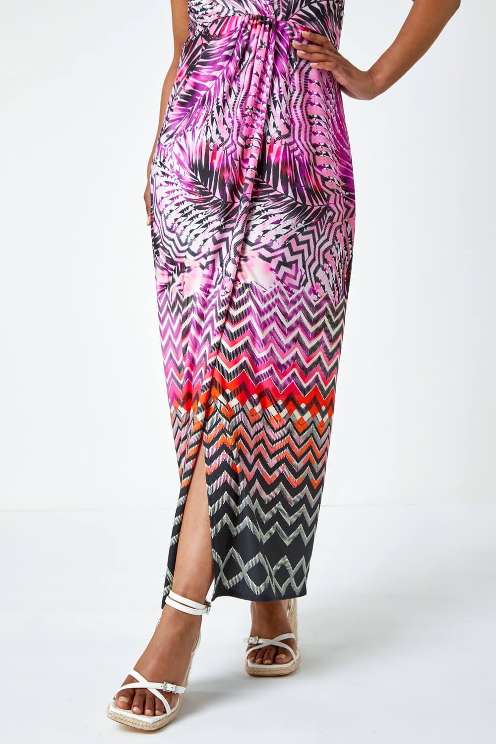 PINK Petite Abstract Print Ruched Wrap Maxi Dress, Image 5 of 5