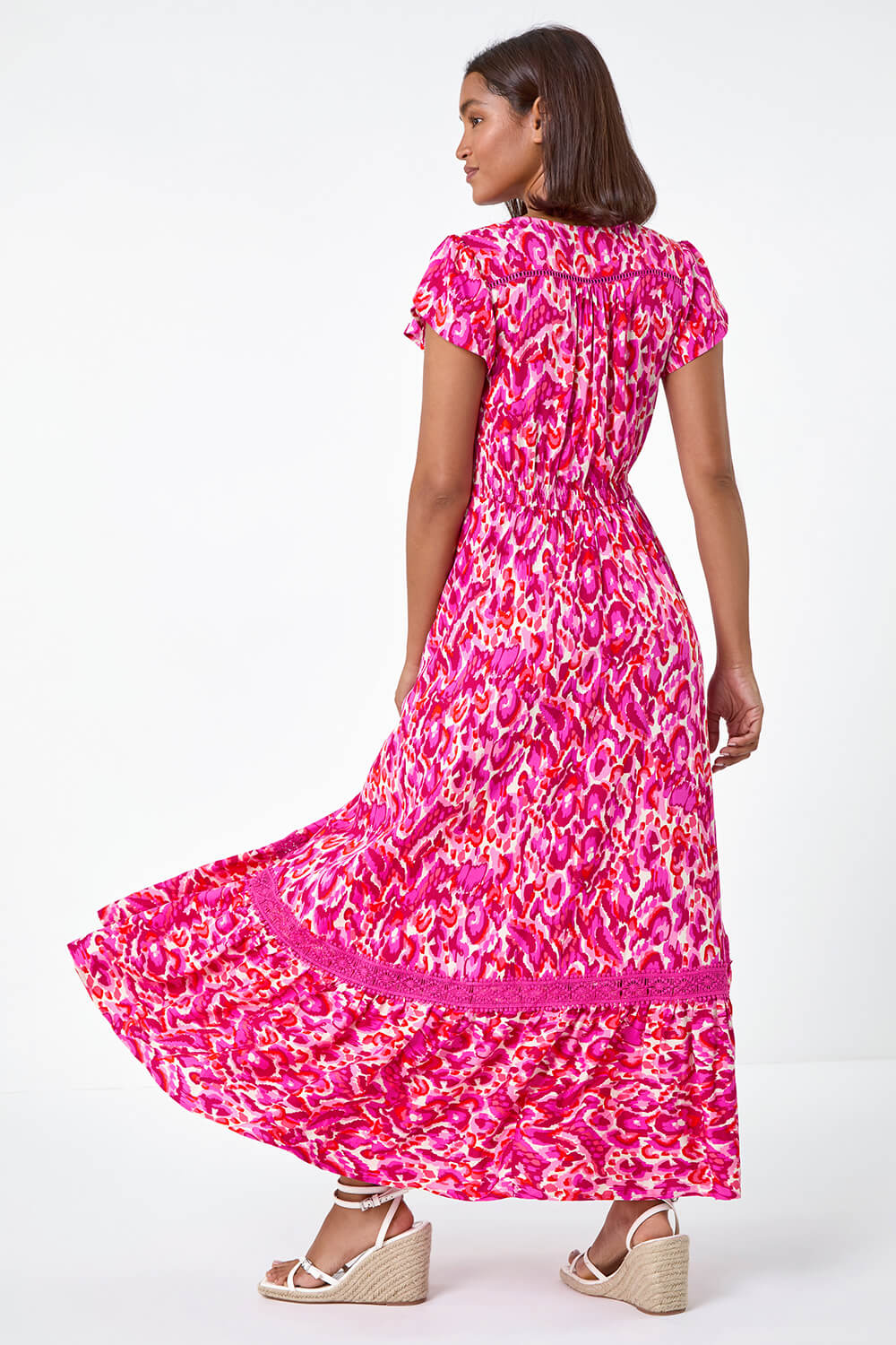PINK Abstract Print Shirred Waist Maxi Dress, Image 3 of 5