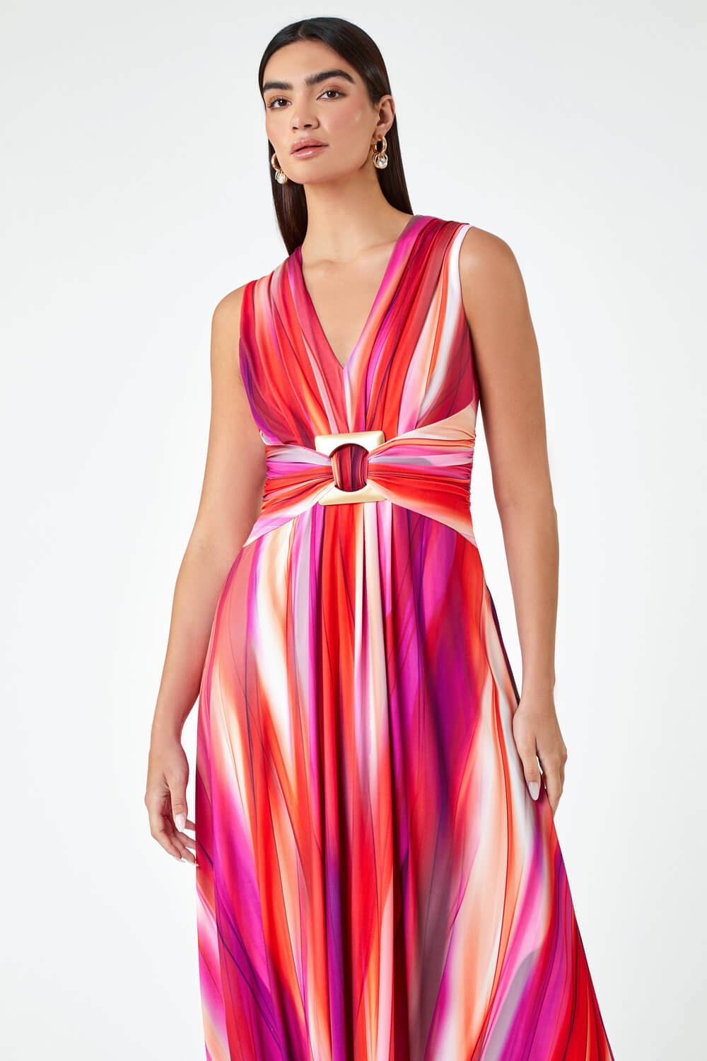 Fuchsia Ombre Buckle Detail Maxi Stretch Dress, Image 4 of 6