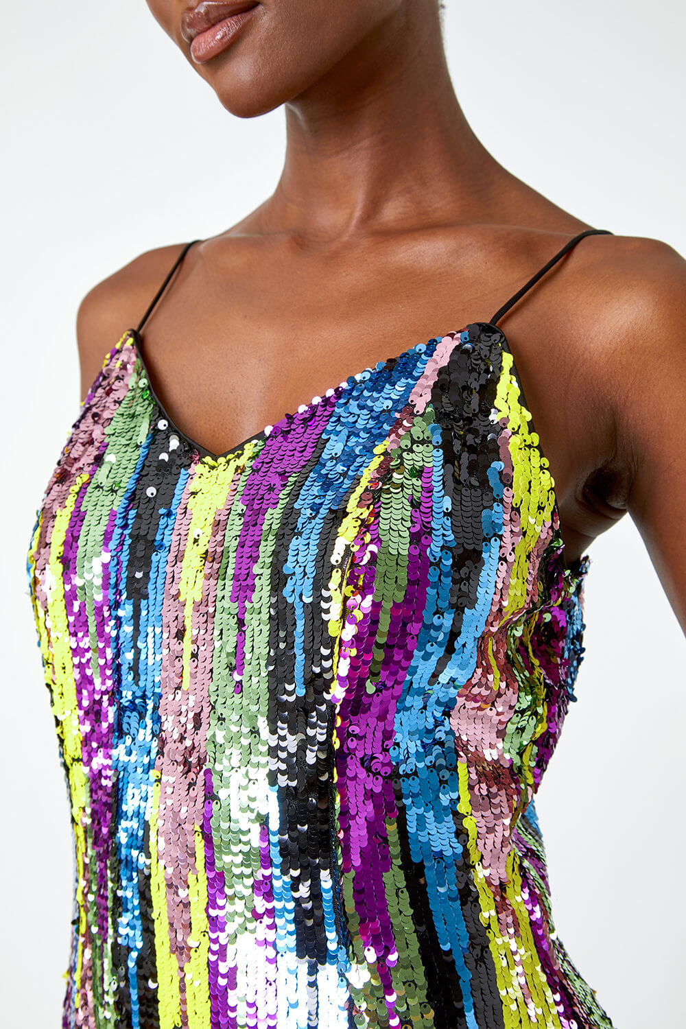 Multi  Sleeveless Abstract Embellished Sequin Dress, Image 5 of 6