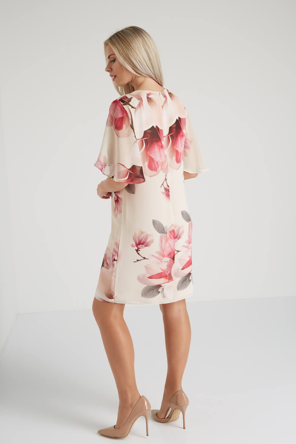 Light Pink All Over Floral Print Chiffon Dress, Image 3 of 5
