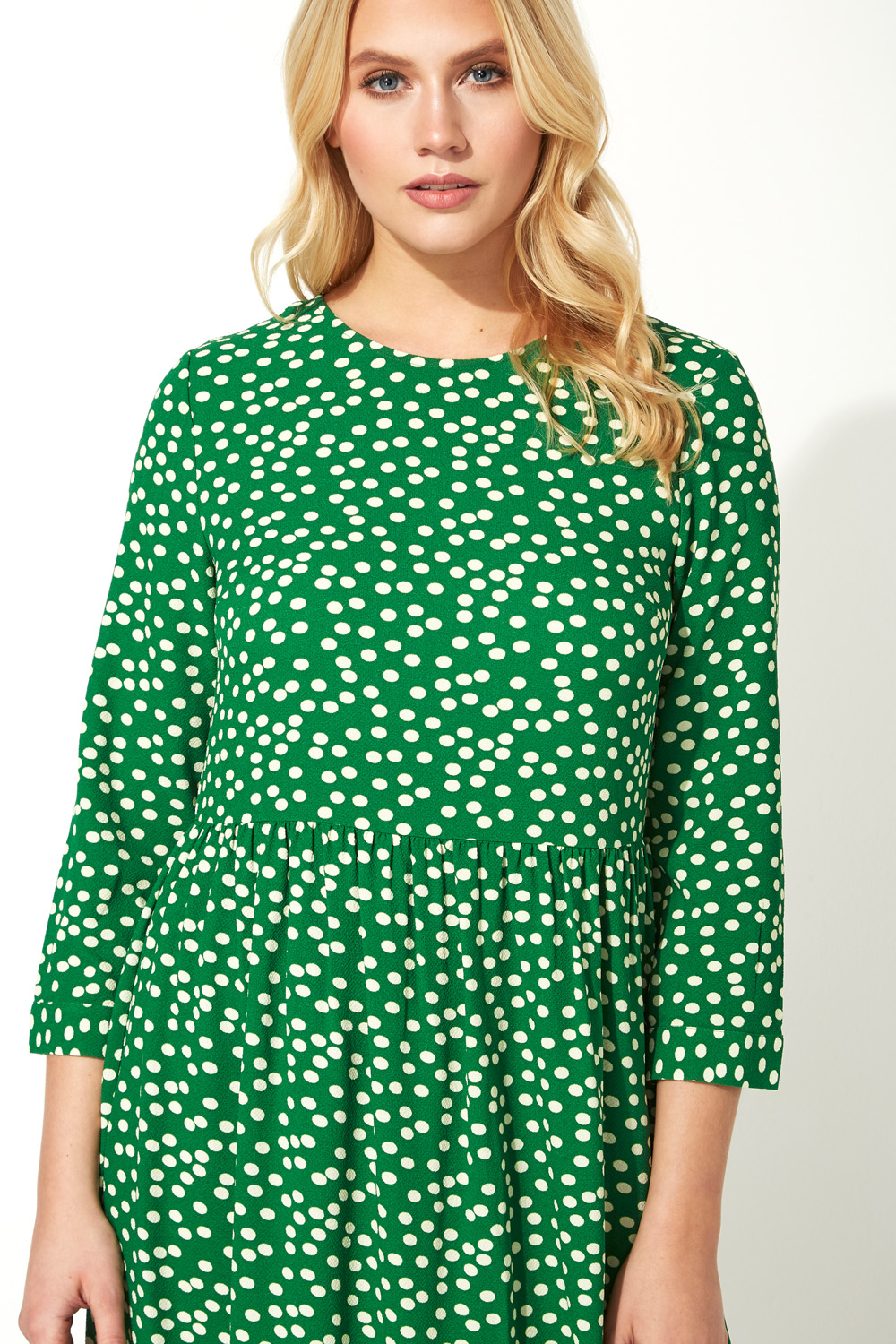 Green Polka Dot Print Tiered Maxi Dress, Image 4 of 5