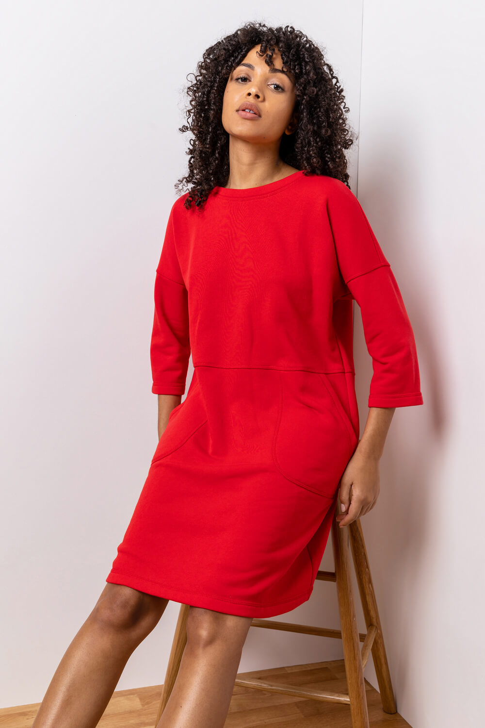 Red Comfy Panel Pocket Dress, Image 5 of 5