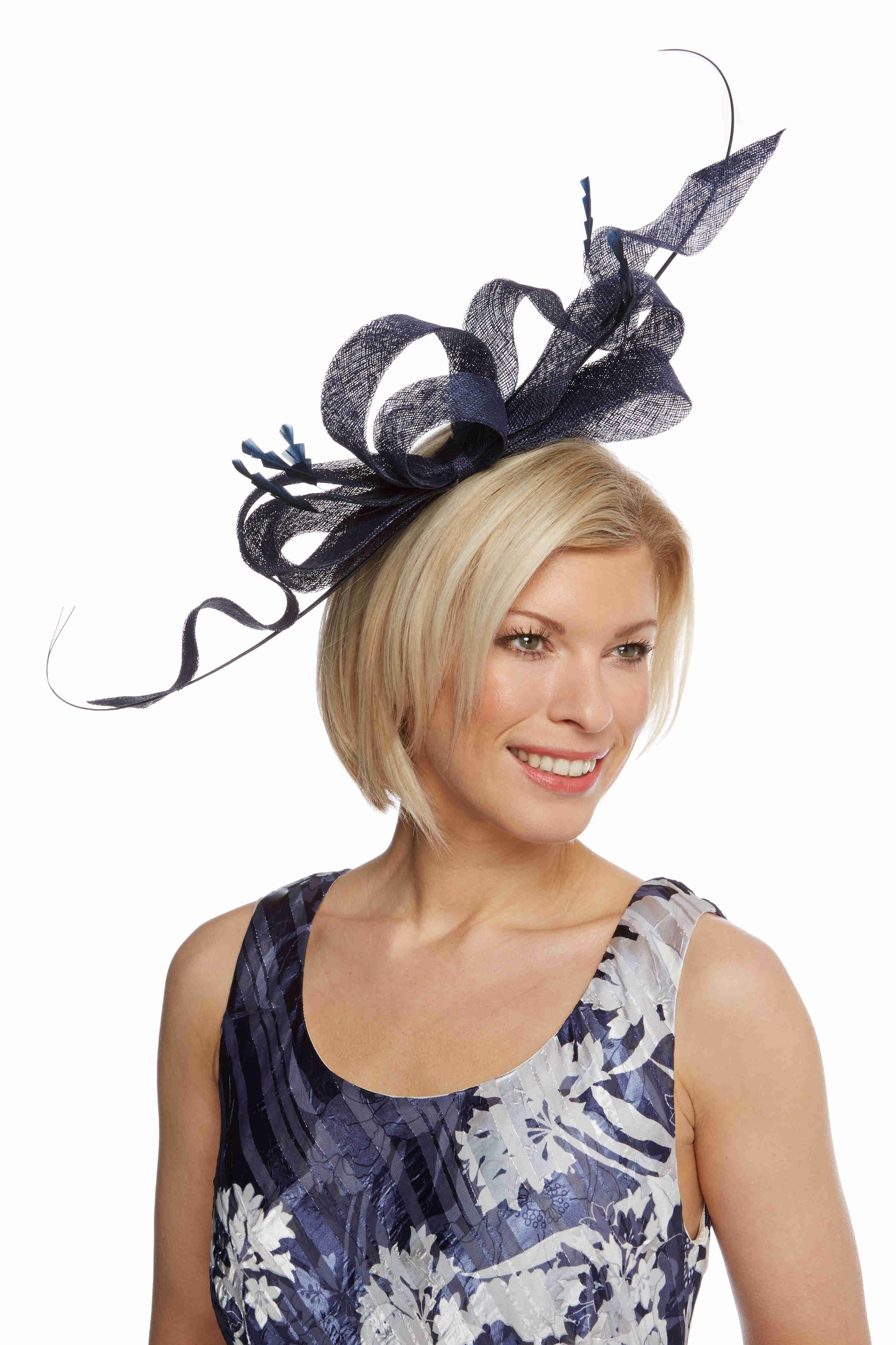 Extravagant Bow on Band Fascinator in Navy Roman Originals UK