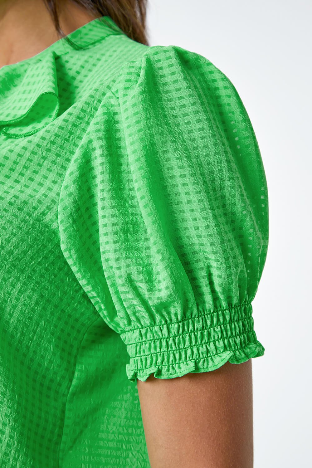 Green Waffle Textured Frill Detail Top, Image 5 of 5