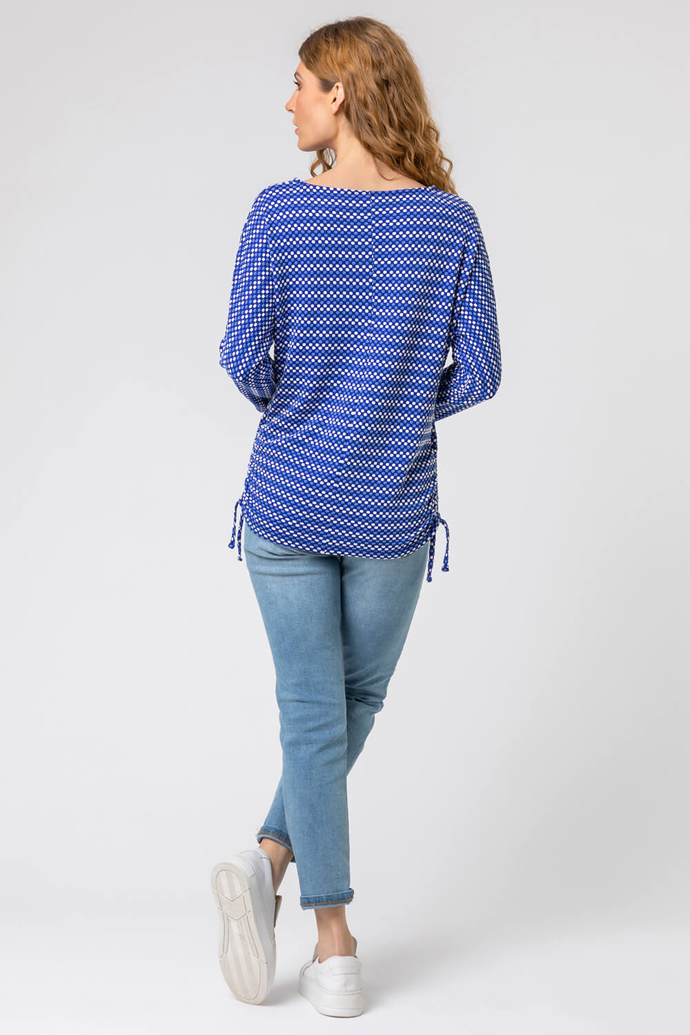 Royal Blue Textured Spot Print Stretch Top, Image 2 of 4