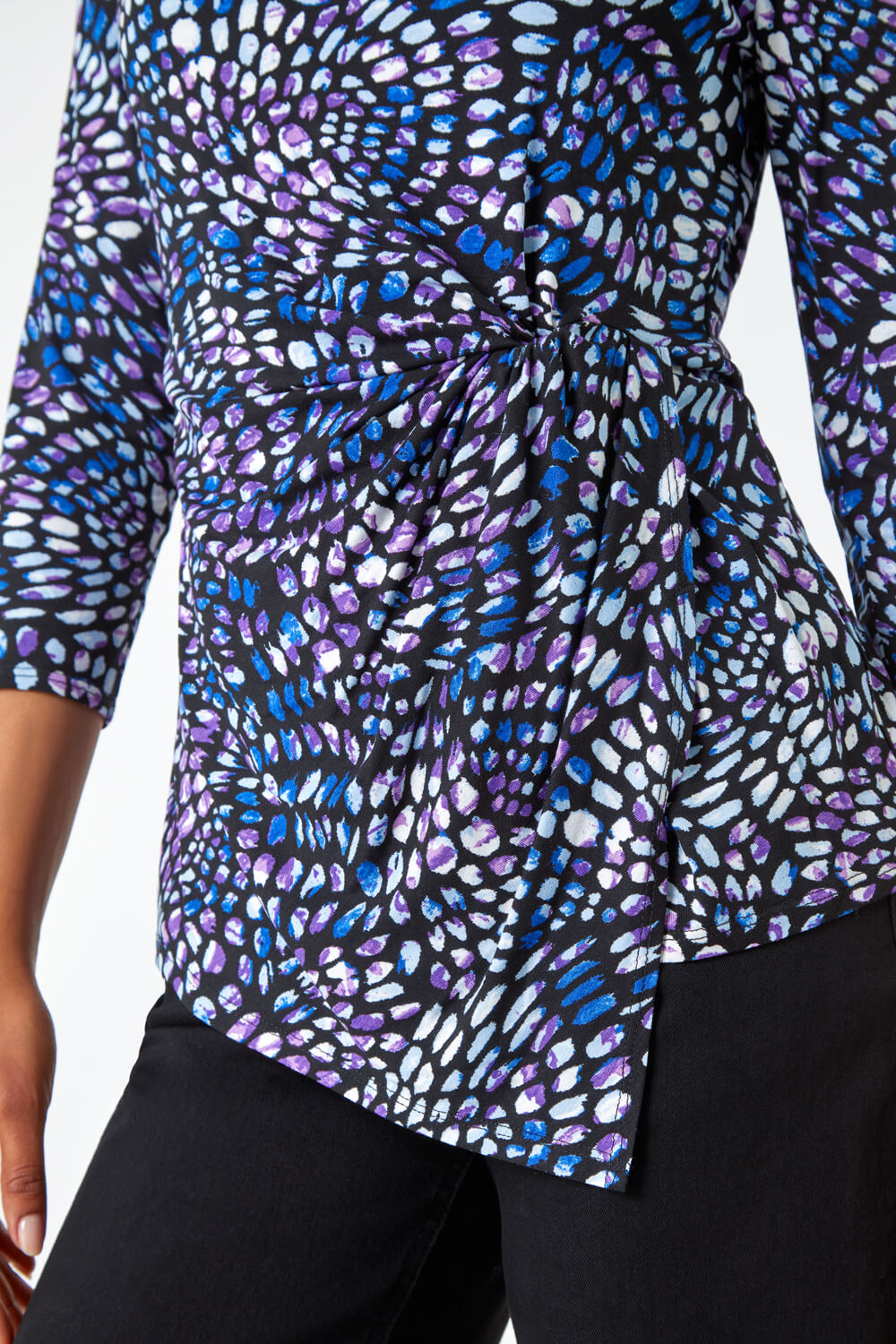 Blue Abstract Print Side Twist Stretch Top , Image 5 of 5