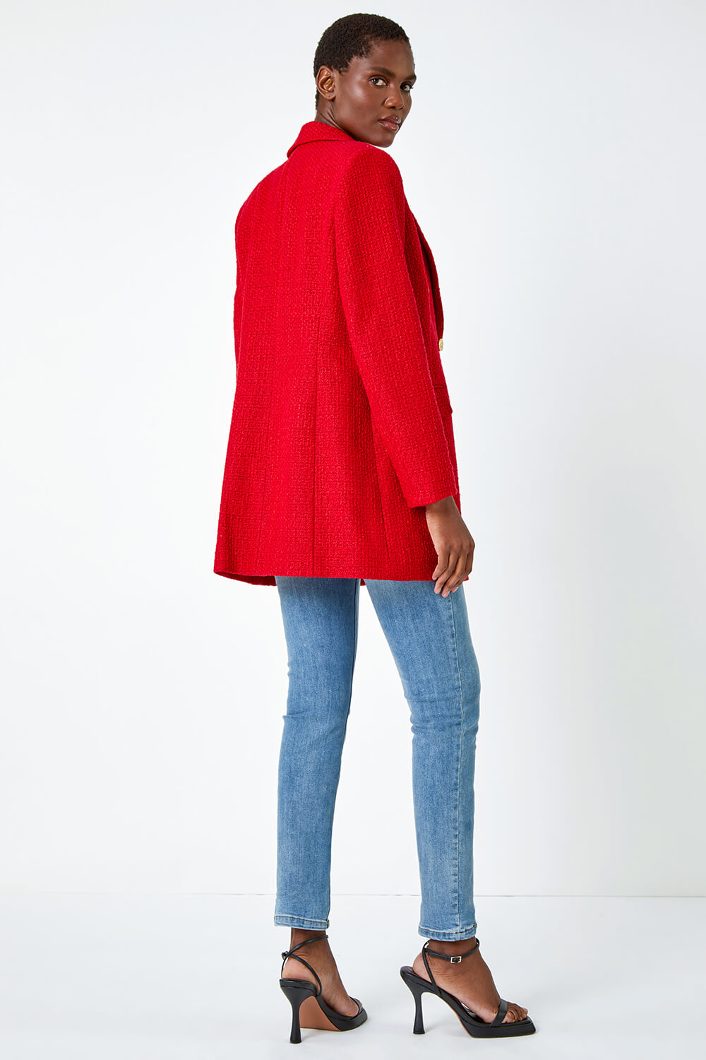 Red Tailored Longline Boucle Jacket, Image 4 of 6