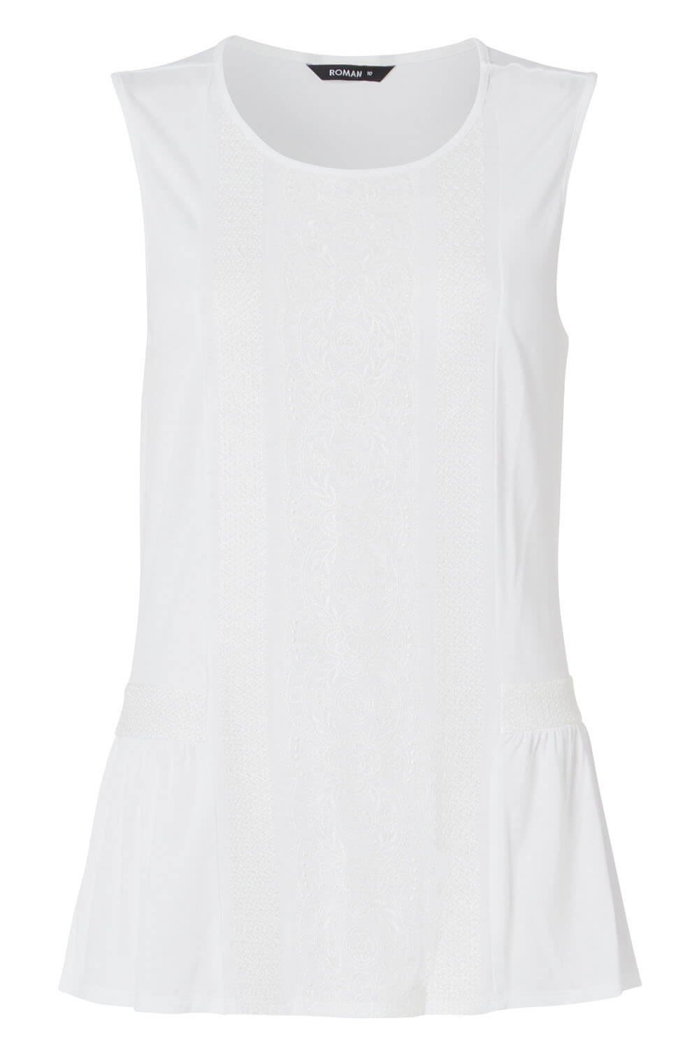 Ivory  Sleeveless Embroidered Front Top, Image 4 of 4