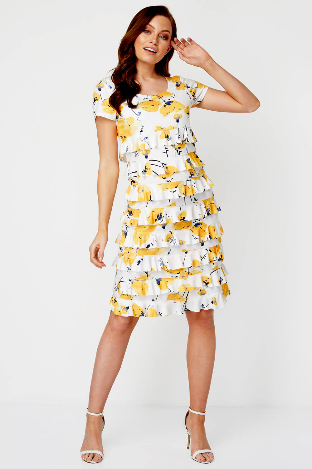 Yellow Floral Frill Tiered Dress, Image 2 of 5