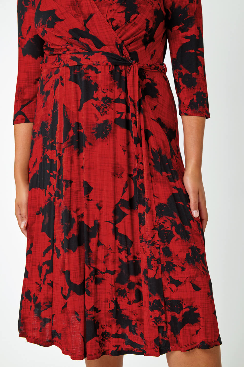Red Curve Floral Wrap Stretch Midi Dress, Image 5 of 5