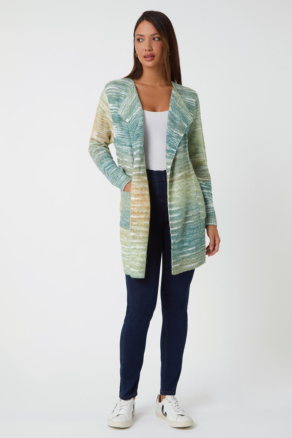 Green Ombre Longline Knitted Cardigan , Image 2 of 5