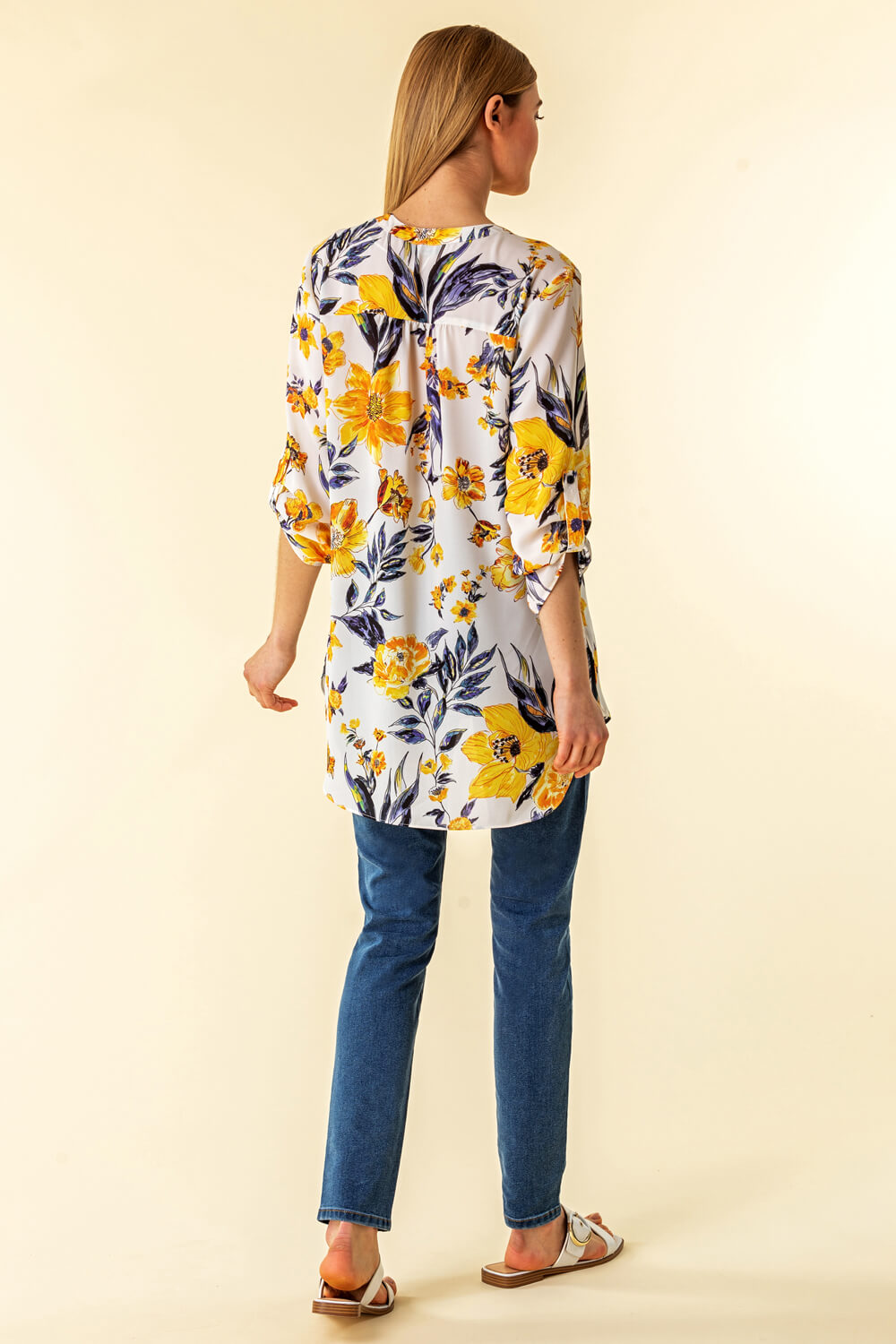 Yellow Floral Button Through Tunic Blouse, Image 3 of 4
