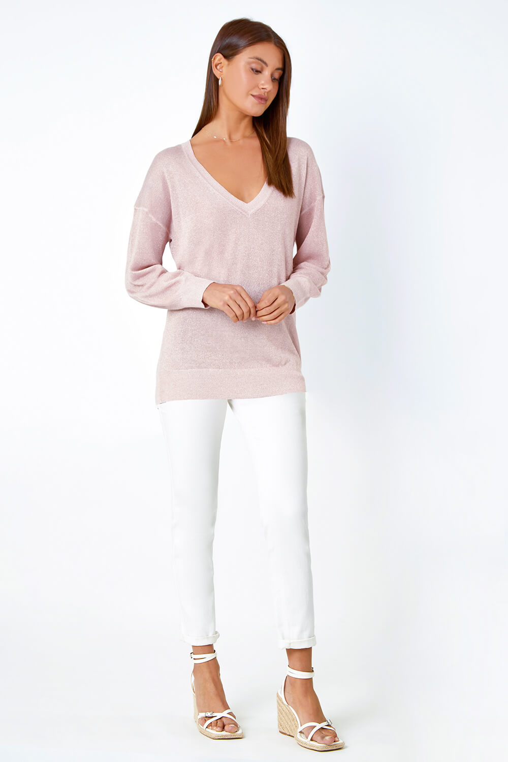 Light Pink Relaxed Shimmer Stretch Jumper, Image 2 of 5