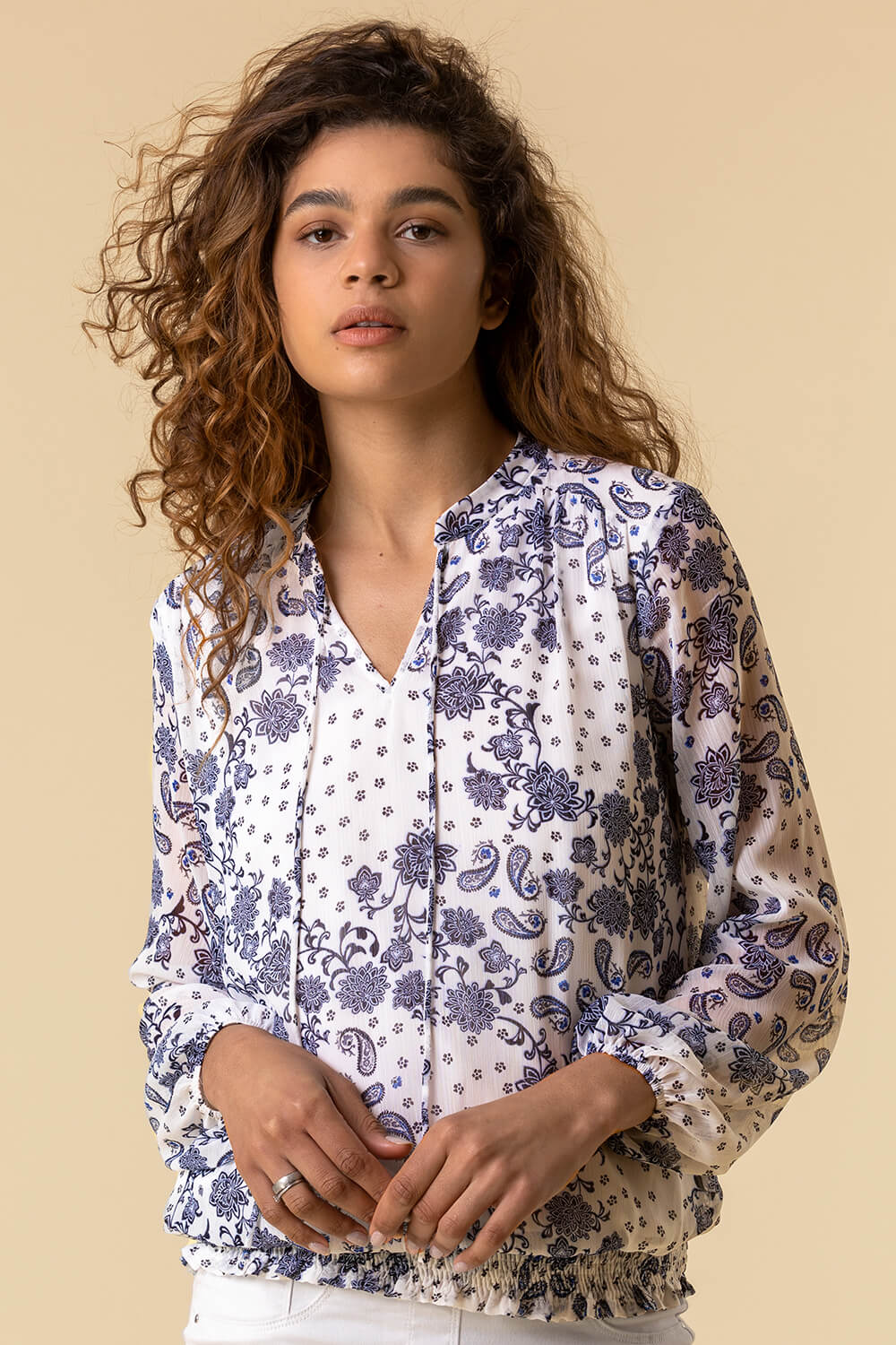 Paisley Floral Tie Front Top
