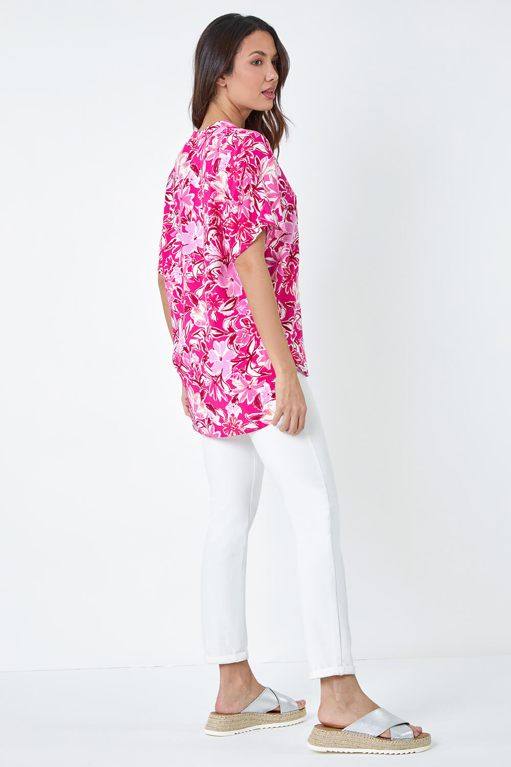 PINK Floral Print Pleat Front Overshirt, Image 3 of 5