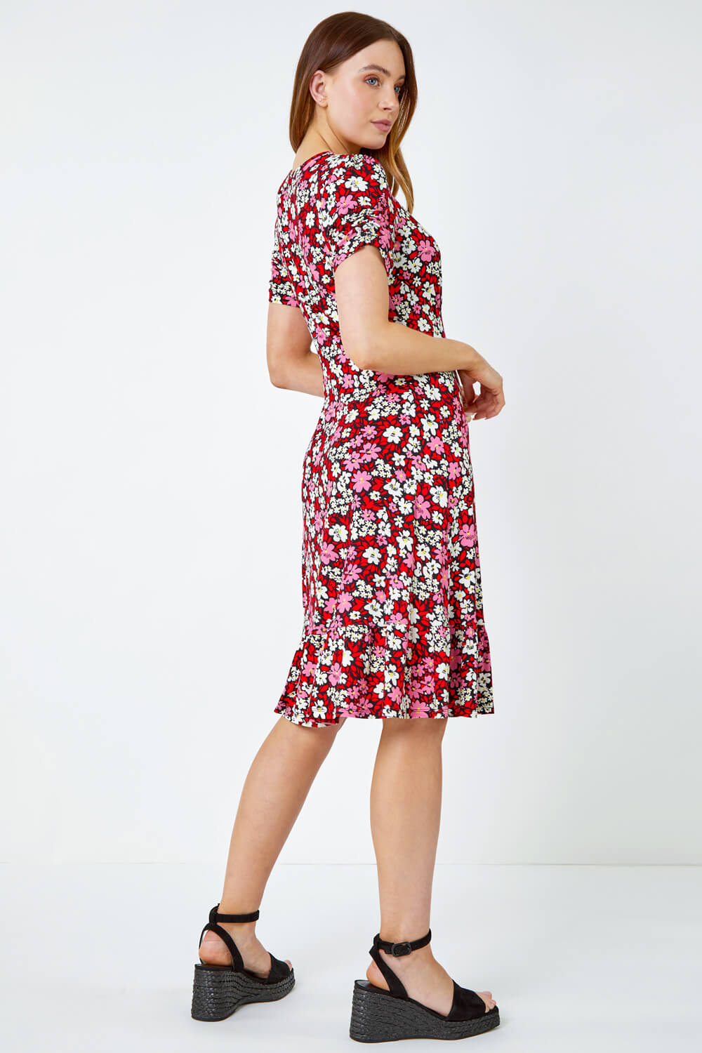 PINK Floral Print Stretch Jersey Tea Dress, Image 4 of 6