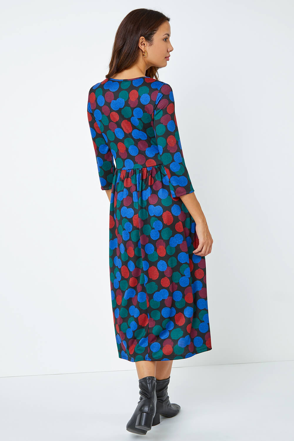 Royal Blue Spot Print Jersey Midi Dress, Image 3 of 5