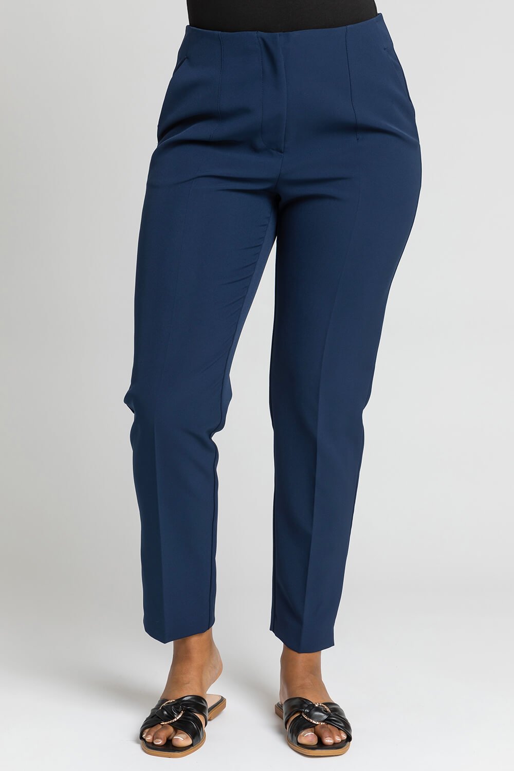Petite Soft Jersey Tapered Trouser in Navy | Roman UK
