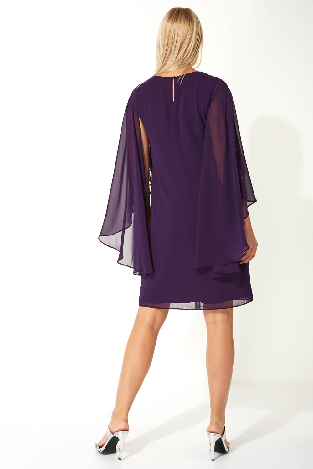 Purple Embellished Trim Chiffon Dress, Image 3 of 5