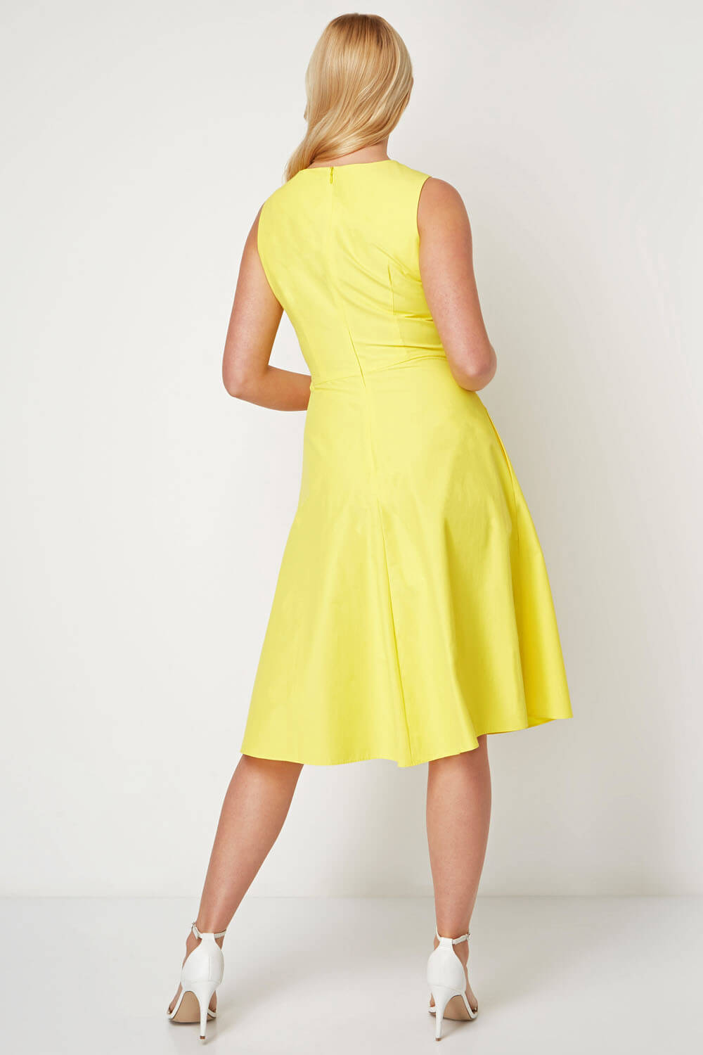 Yellow Cotton Tie Waist Midi Dress, Image 3 of 5