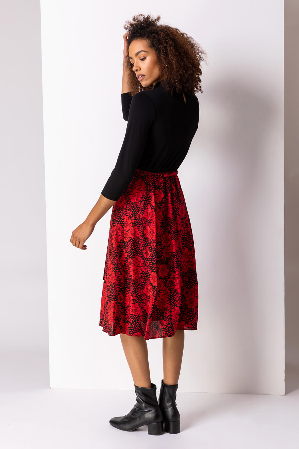 Red Floral Print Fit And Flare Dress, Image 2 of 5