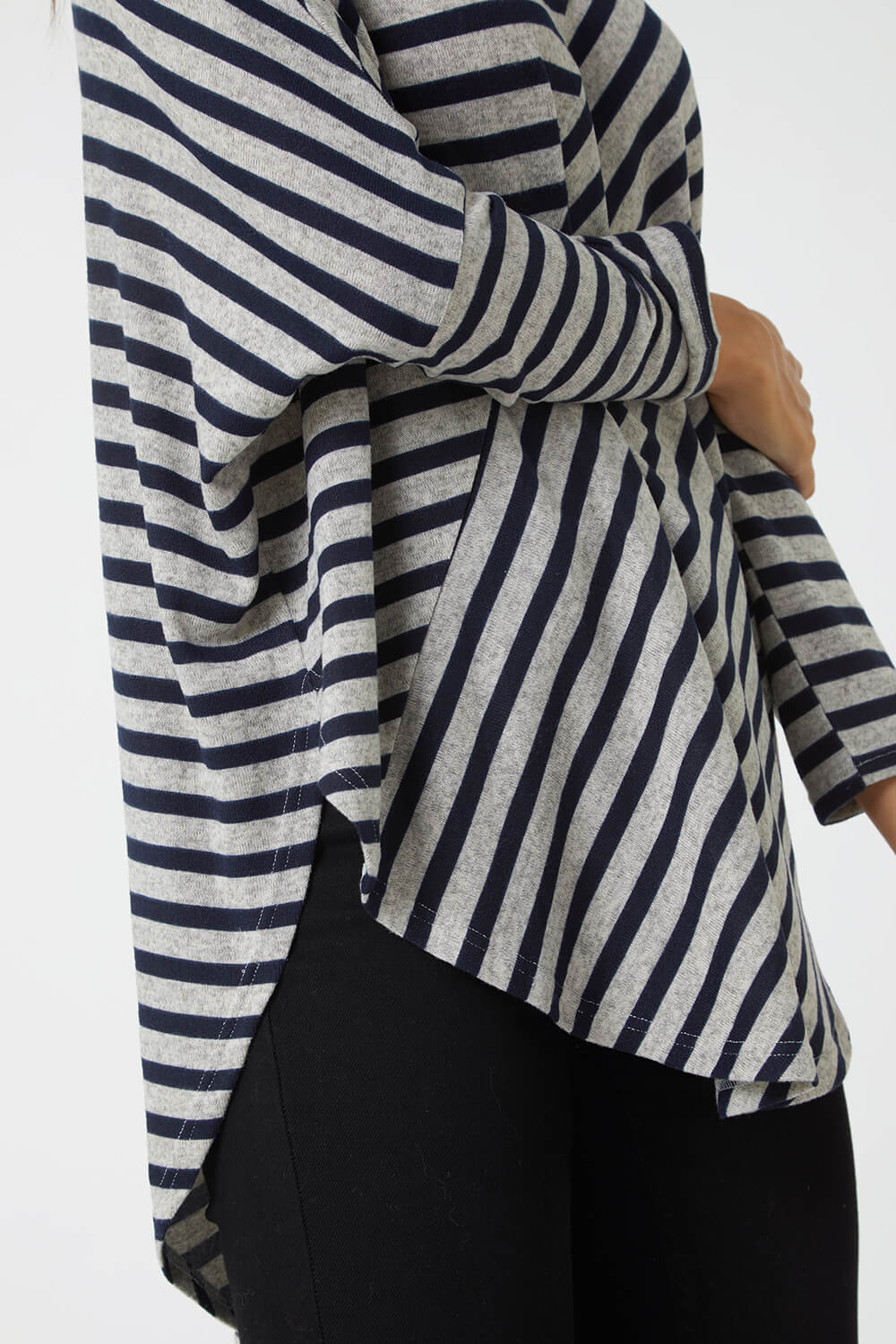 Grey Contrast Stripe Stretch Jersey Top, Image 5 of 5