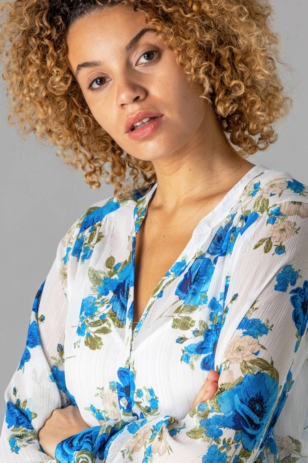 Ivory  Button Through Rose Print Blouse, Image 4 of 4
