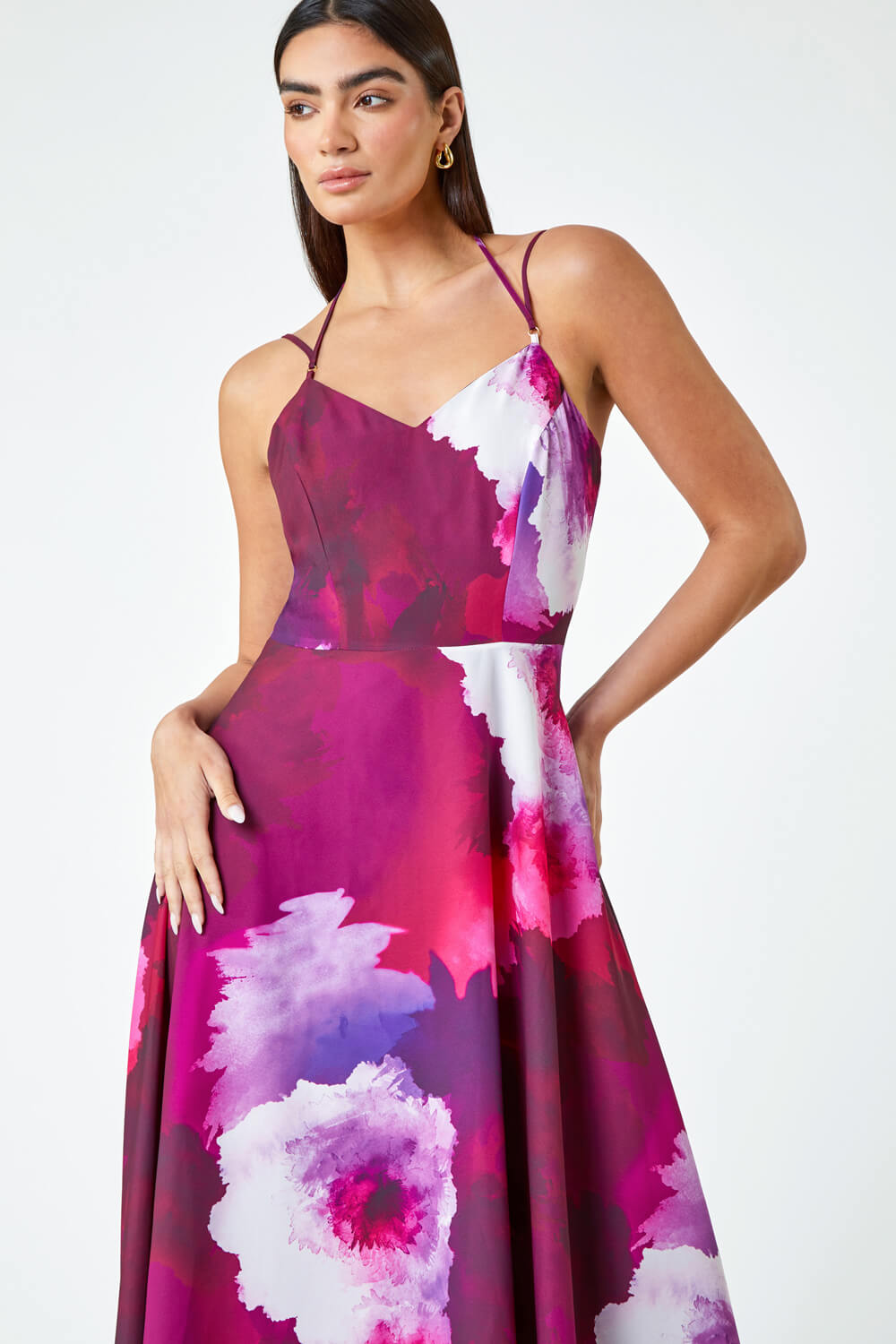 MAGENTA Luxe Floral Fit & Flare Maxi Dress, Image 4 of 5