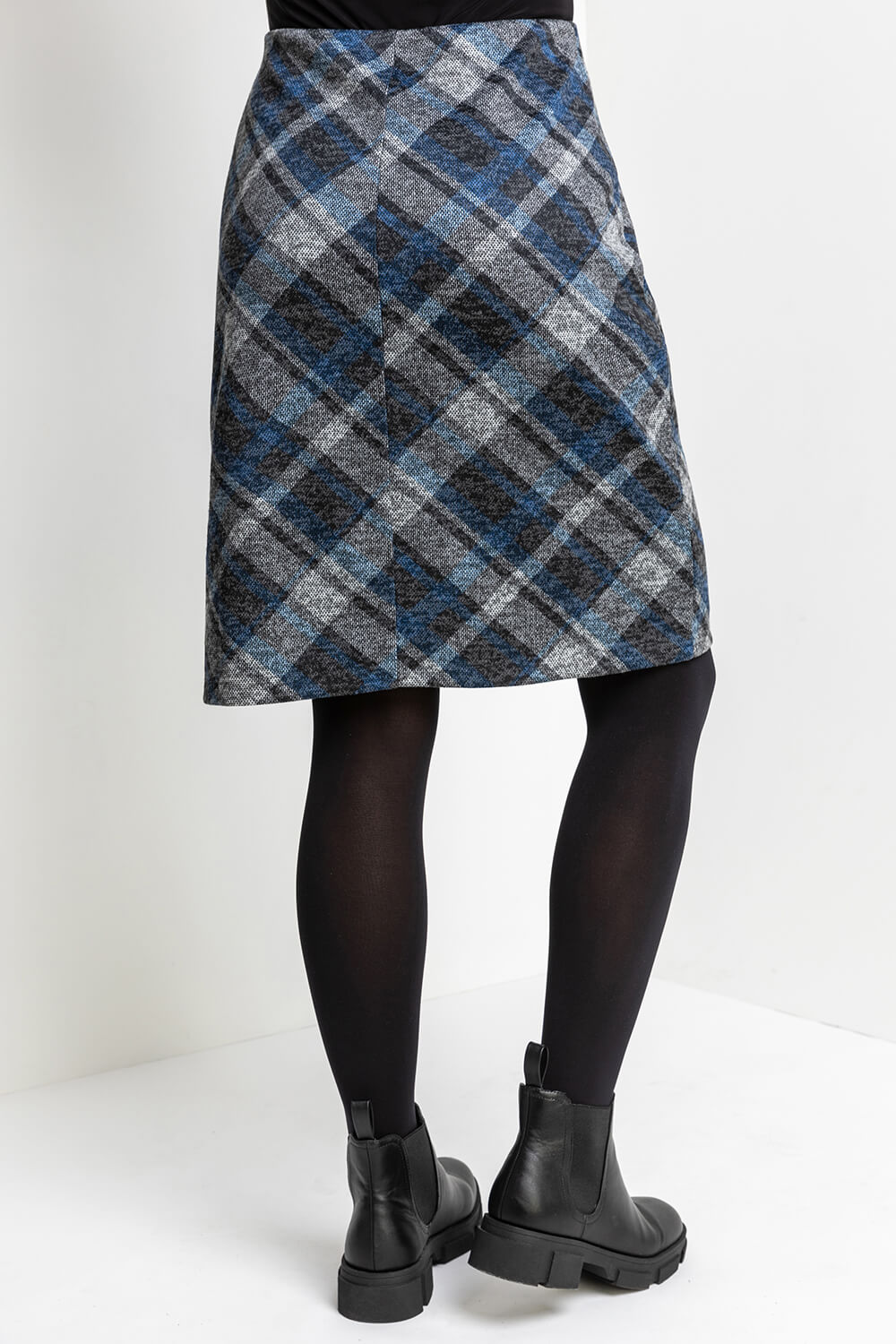 Royal Blue Check Print Textured Skirt, Image 2 of 4
