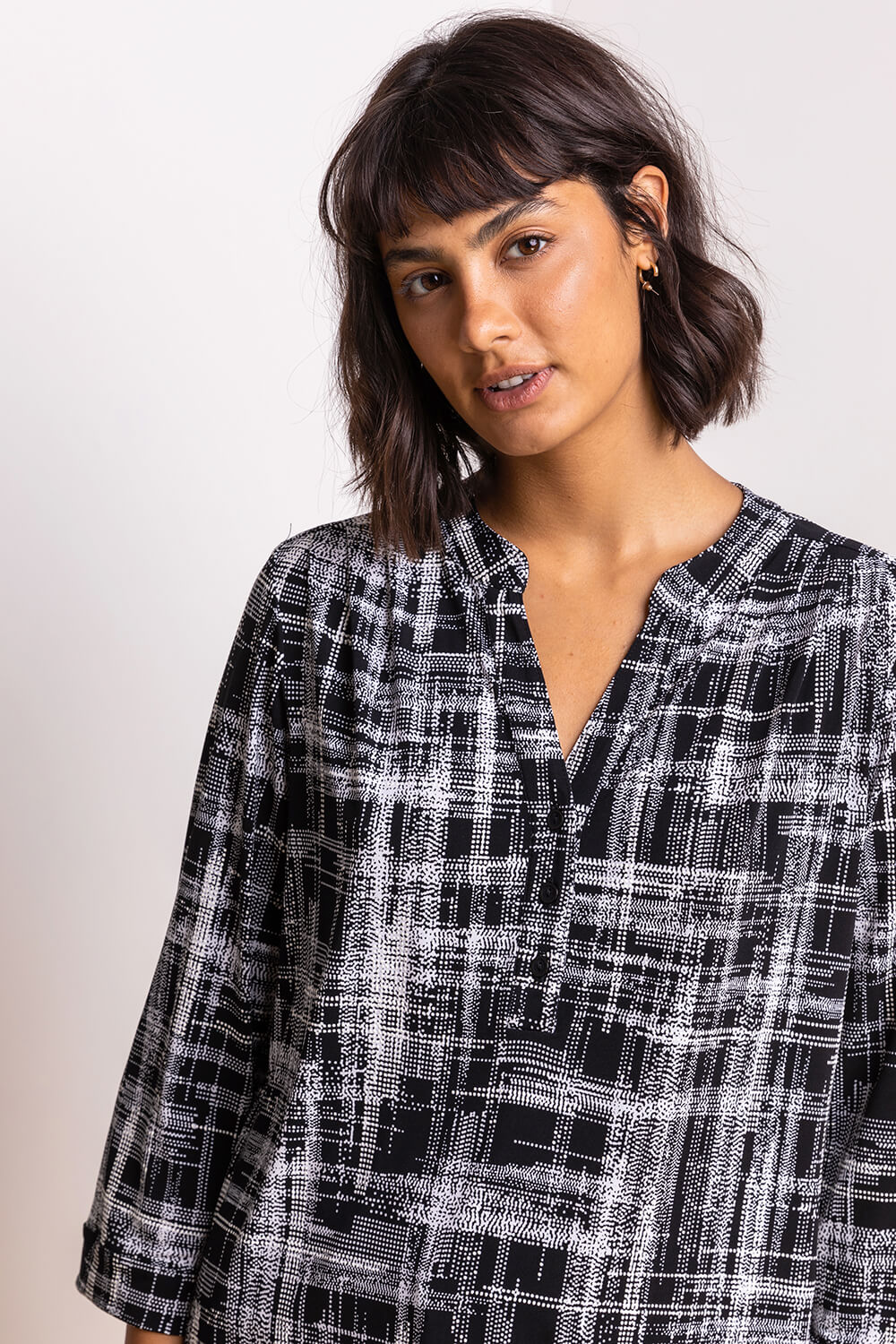 Black Textured Check Print Jersey Top, Image 4 of 4