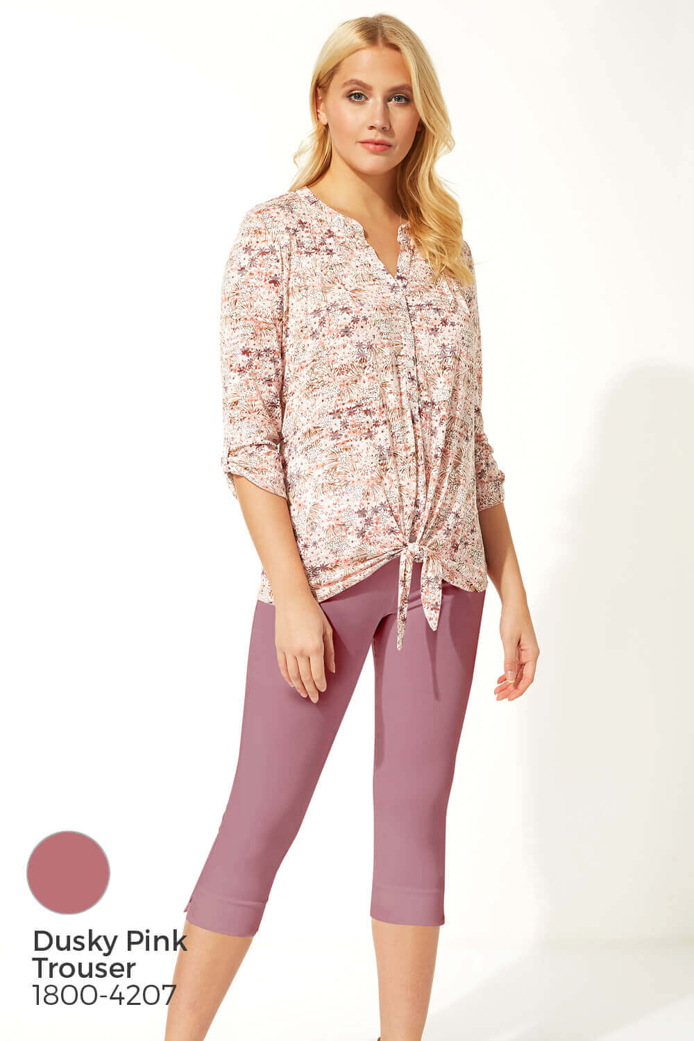 Light Pink Ditsy Floral Print Tie Front Top, Image 7 of 8