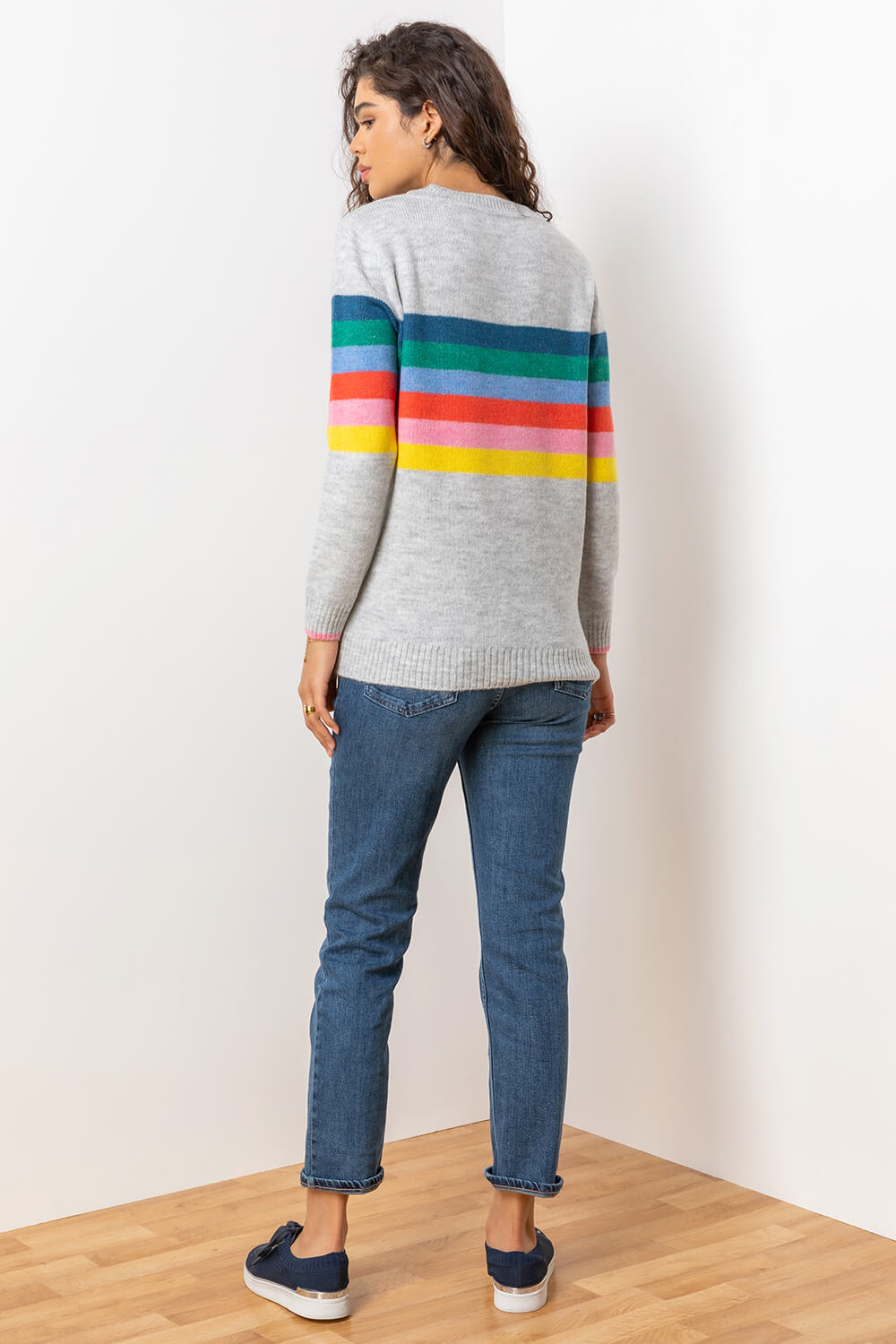 Grey Rainbow Stripe Print Jumper , Image 2 of 5