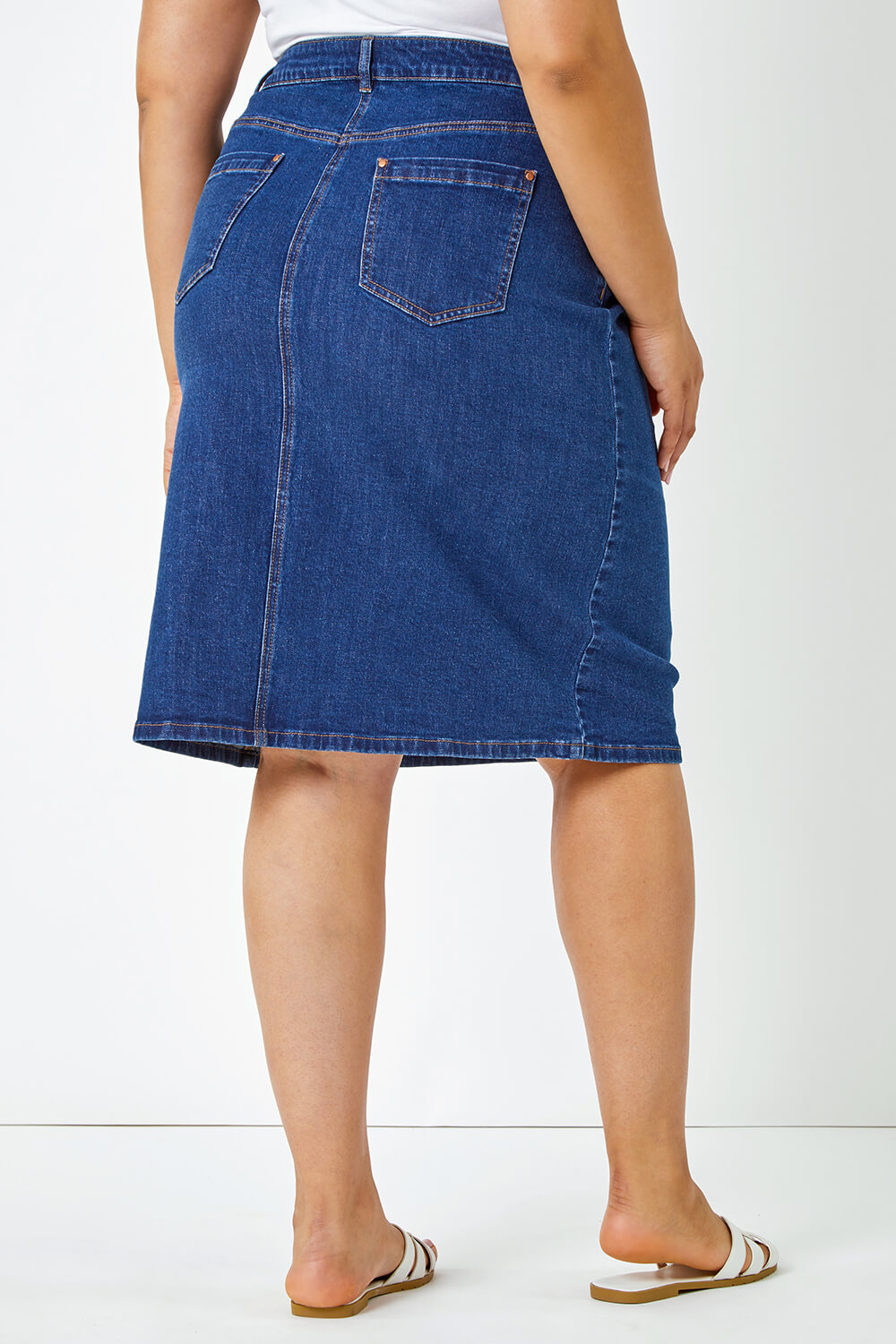 Indigo Curve Cotton Denim Stretch Skirt | Roman UK