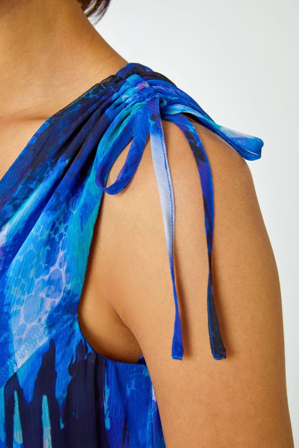 Blue Sleeveless Abstract Print Maxi Dress , Image 5 of 5