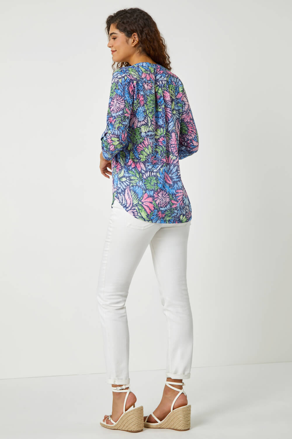 PINK Textured Floral Print Stretch Shirt, Image 3 of 5