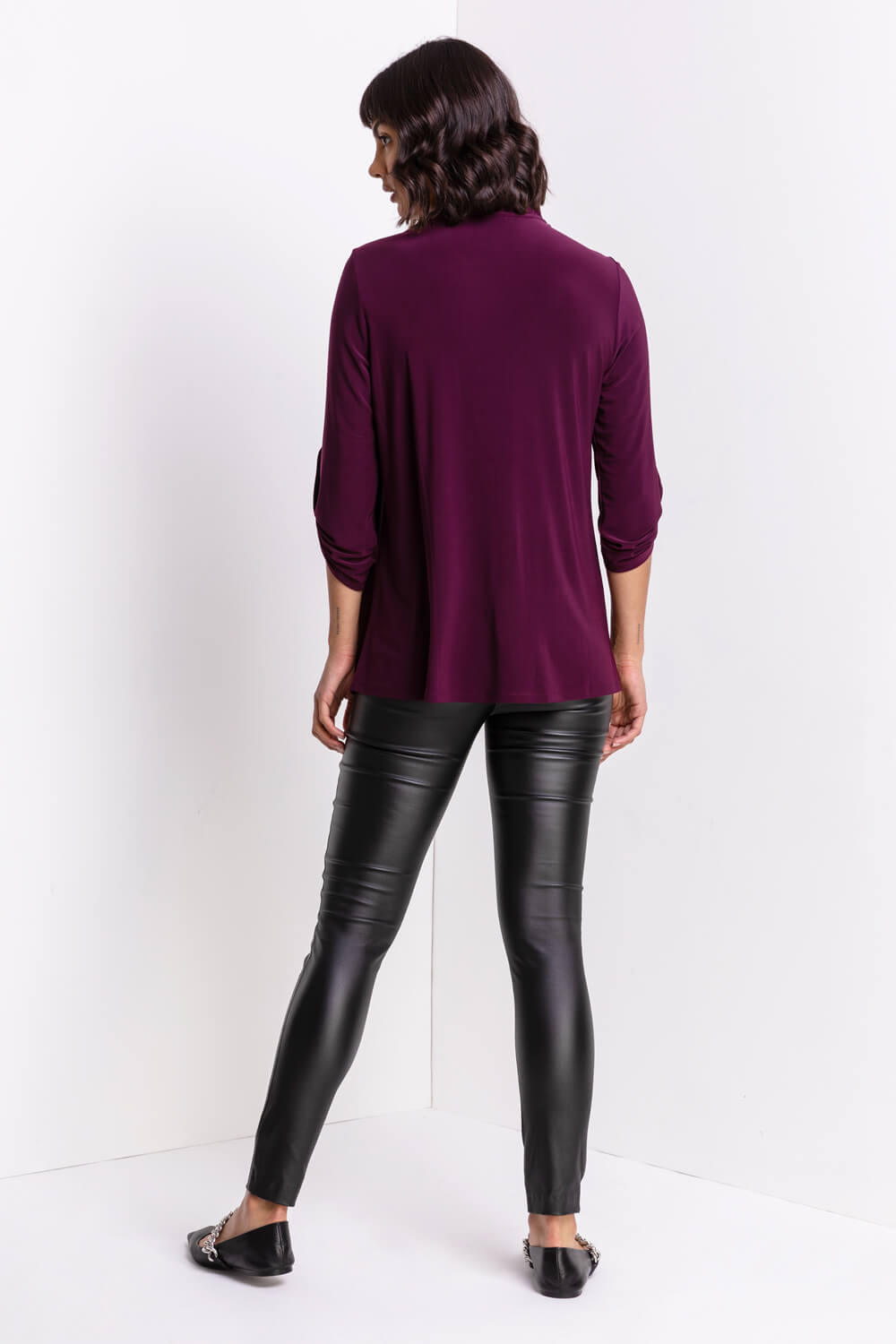 Plum Frill Neck Jersey Blouse, Image 2 of 5